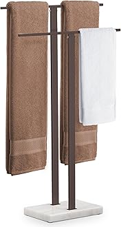 KES Bronze Standing Towel Rack with Weighted Marble Base, 2-Tier Towel Rack Stand for Bathroom Floor, Bath Towel Holder Fits Bath Towel & Hand Towel,18/8 Stainless Steel, BTH217-BB