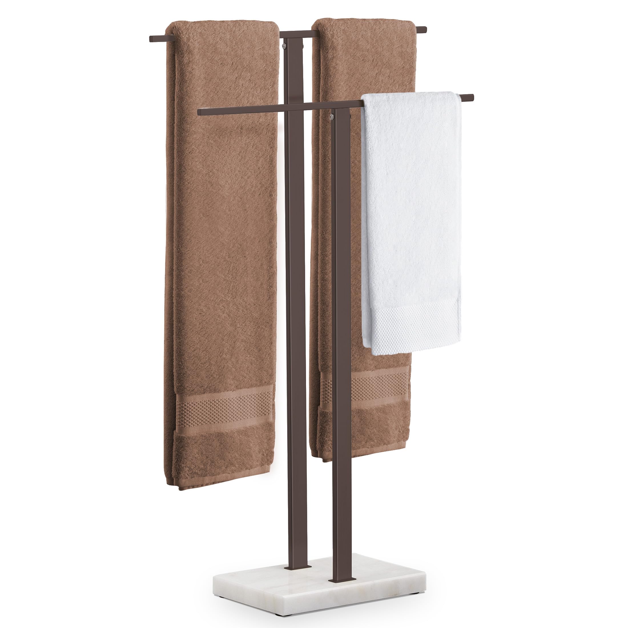 KES Bronze Standing Towel Rack with Weighted Marble Base, 2-Tier Towel Rack Stand for Bathroom Floor, Bath Towel Holder Fits Bath Towel & Hand Towel,18/8 Stainless Steel, BTH217-BB