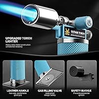 Vista 4 de RAVS Encendedor de butano, soplete de cocina recargable con llama ajustable y hebilla de seguridad, mini linterna de metal premium para hornear