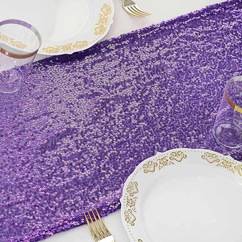 Efavormart - Camino de mesa de lentejuelas moradas prémium para bodas, fiestas de cumpleaños, banquetes, decoración, ajuste rectangular y mesa