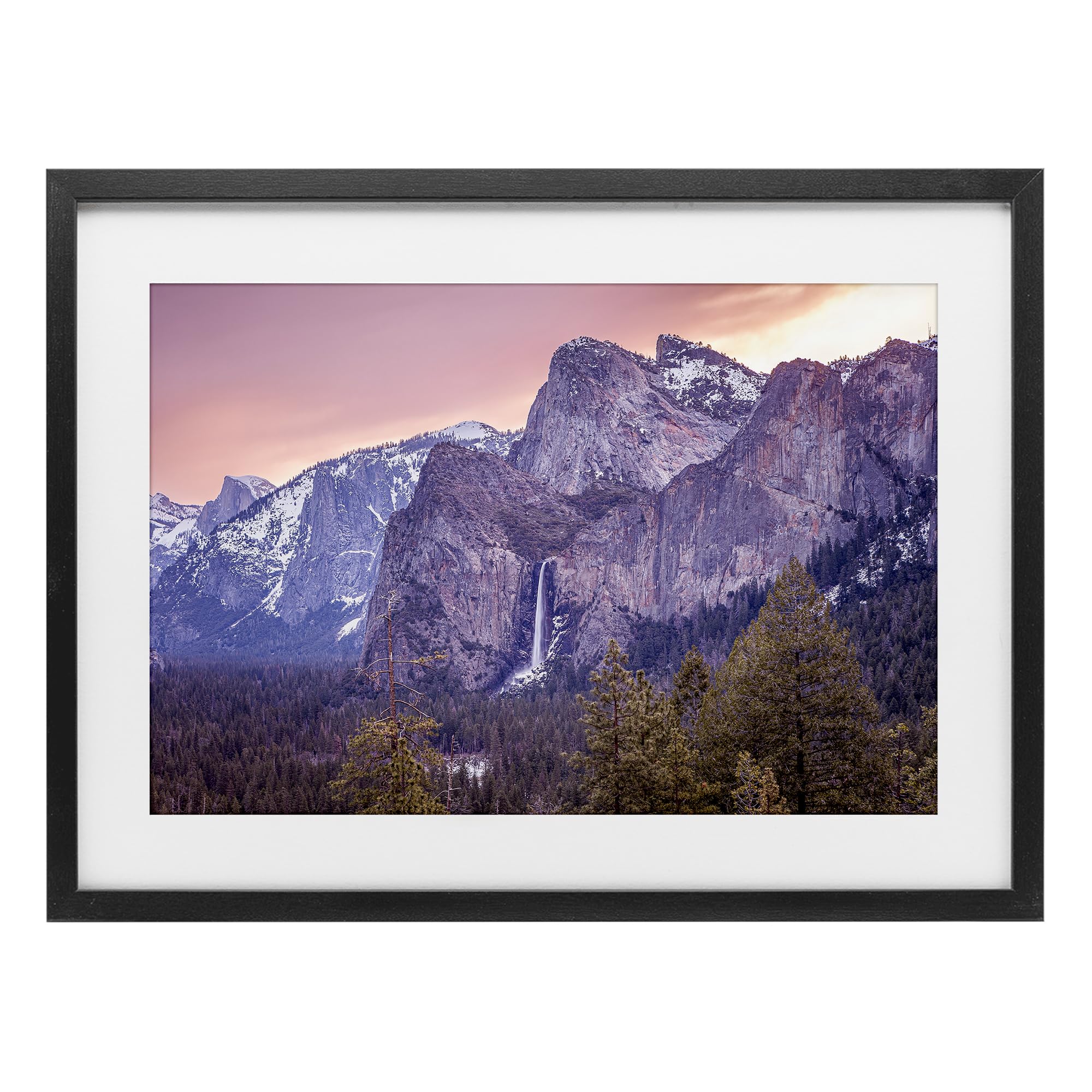 Majestic Mountain Waterfall Sunset, 14 x 20 Inch Framed Print Under Glass