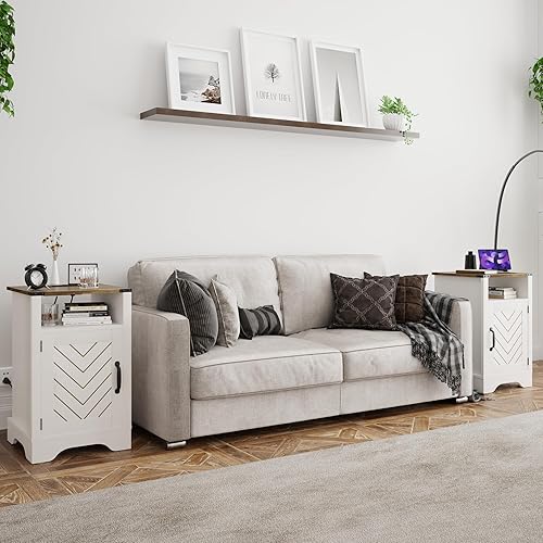 Miniatura 2 de Estación de carga para mesita de noche, mesa auxiliar alta de granja para dormitorio, sala de estar, 16 pulgadas de profundidad x 16 pulgadas de