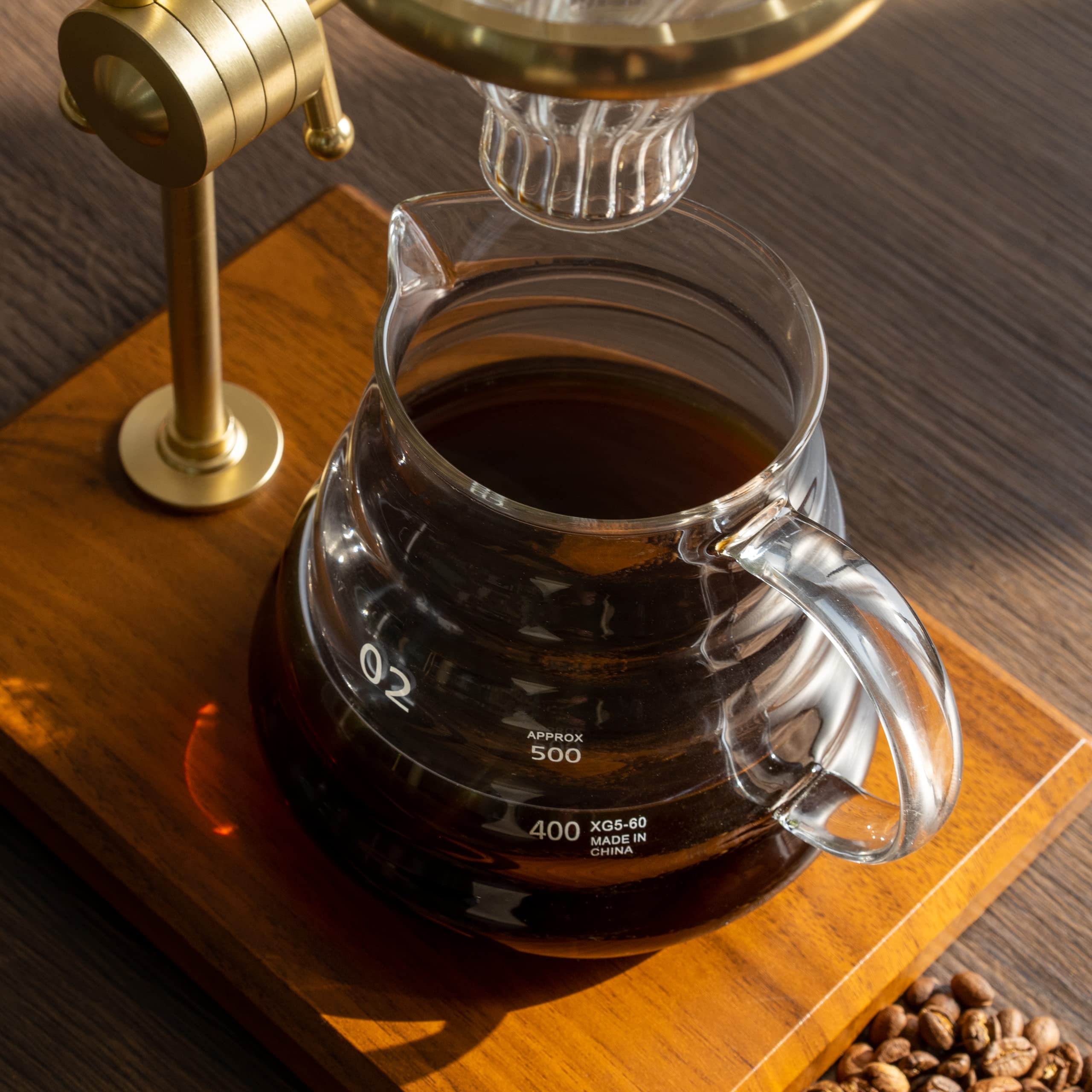 L'ÉPICÉA Juego de cafetera de vertido, cafetera con soporte, soporte ajustable de acero inoxidable, base de madera, filtros de papel, jarra de café de vidrio cónico, gotero de café
