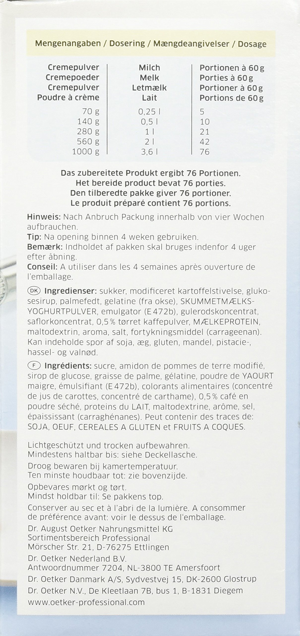 Dr. Oetker Professional, Creme Tiramisu-Geschmack, Dessertpulver in 1 kg Packung, 1-39-204230