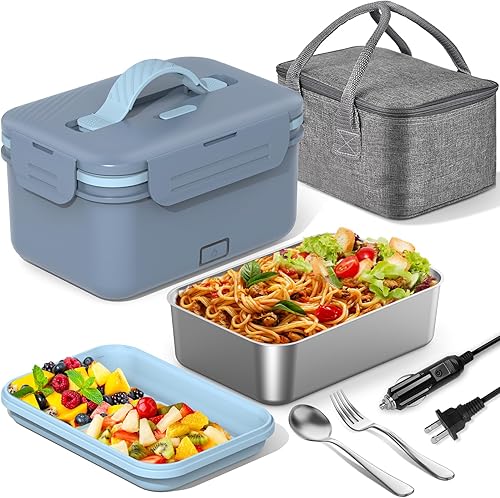Lonchera eléctrica con calentador de alimentos, 1.8 L para adultos, para automóvil, camión, 12 V24 V110 V220 V, caja de almuerzo portátil para