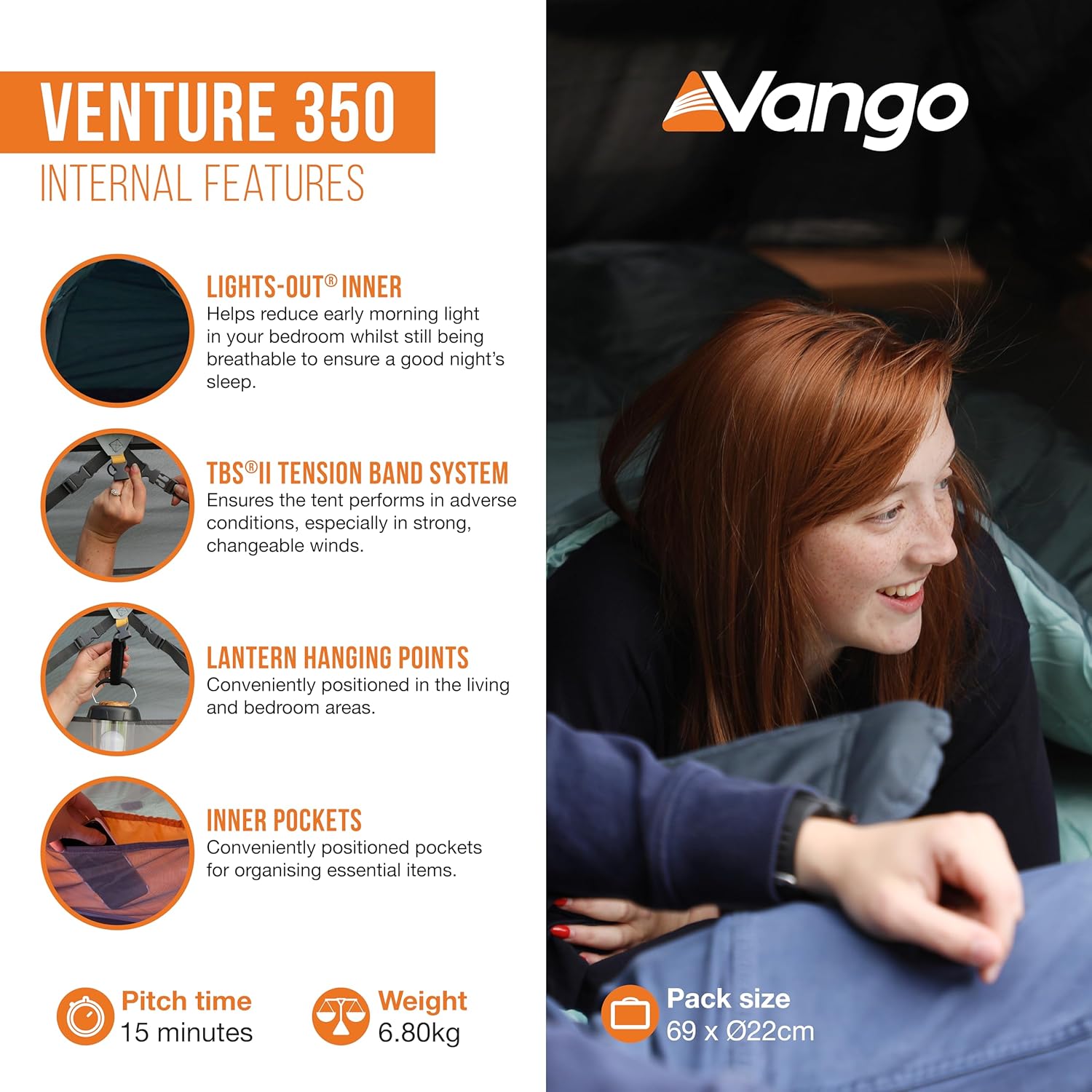 Tienda de campaña tipo túnel Vango Venture, azul río, 350 [Amazon Exclusive]