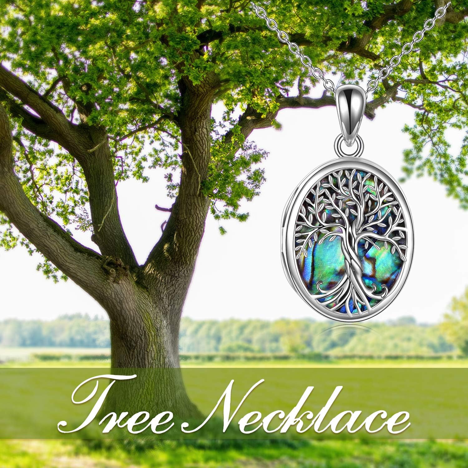 ONEFINITY Tree Of Life Locket Necklace, Sterling Silver Small Locket Necklace Can Hold Photo Tree Life Small Locket Pendant Suitable Women Wives Girlfrie - View #5