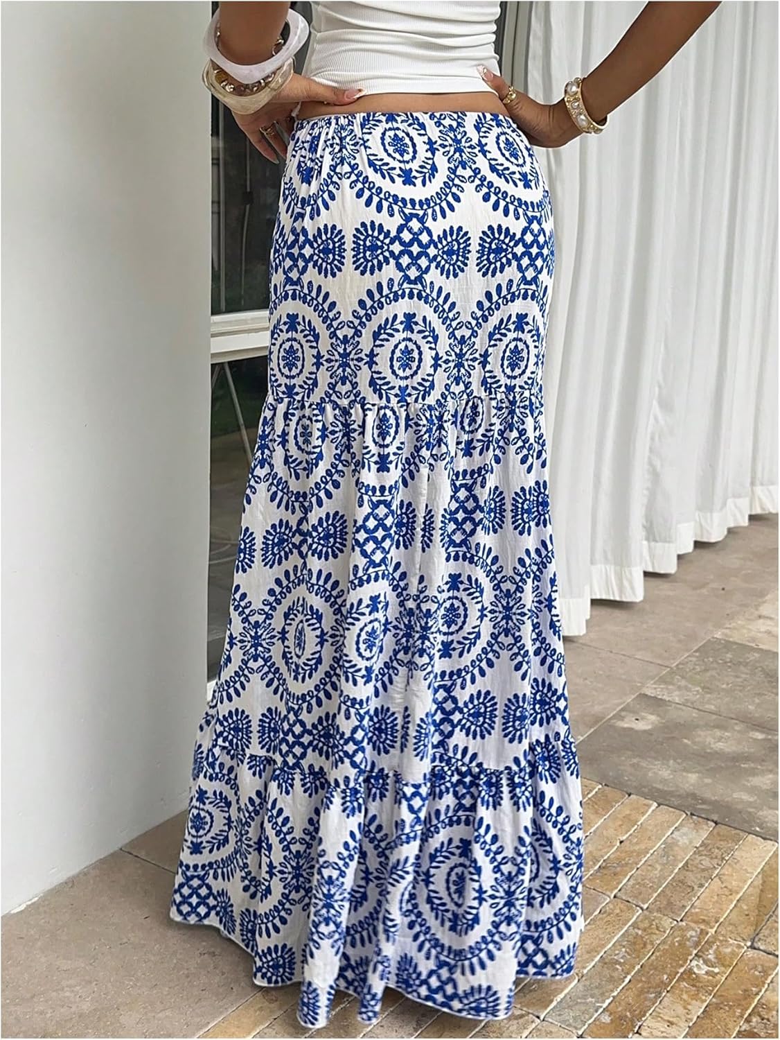 Milumia Women's Boho Printed Long Skirt Low Waist Flowy Maxi Skirts Summer Vacation - Image 3