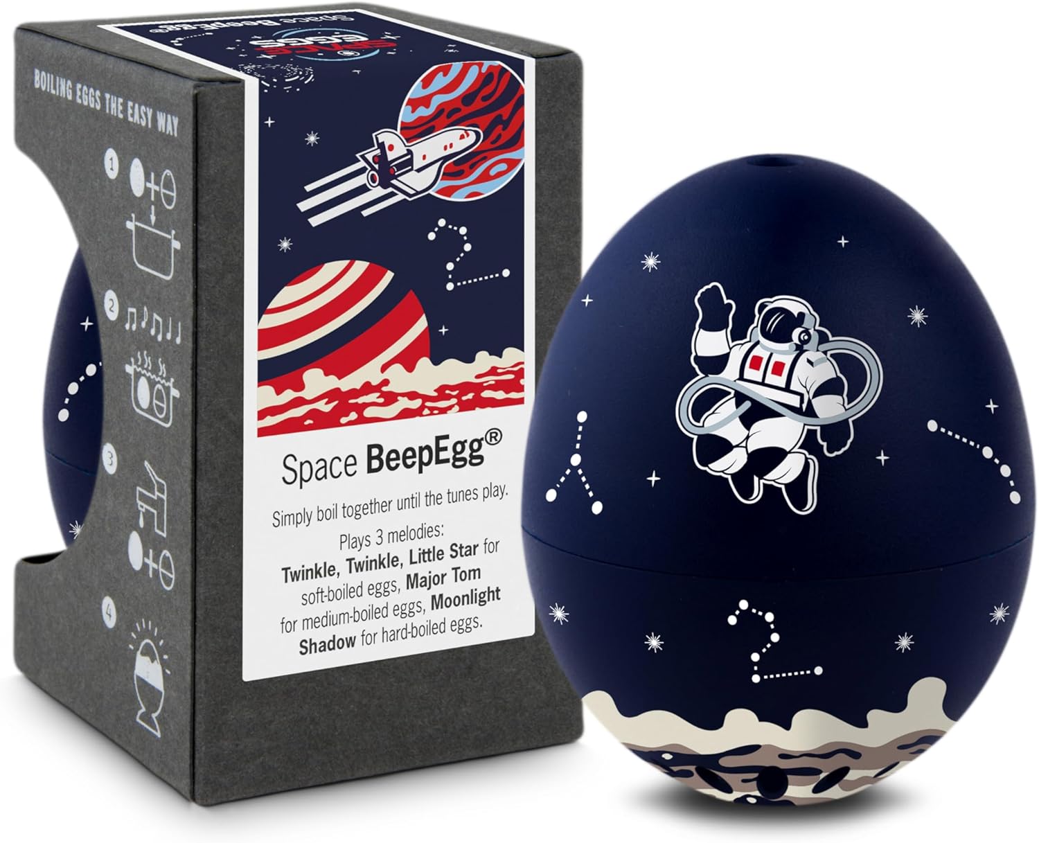 Space BeepEgg – Egg Timer for Boiling Eggs – Musical Egg Cooker for Soft, Medium, Hard Boiled Eggs – Food Safe – Singing Floating Egg Timer – Egg Cooker for 3 Levels of Doneness - Brainstream