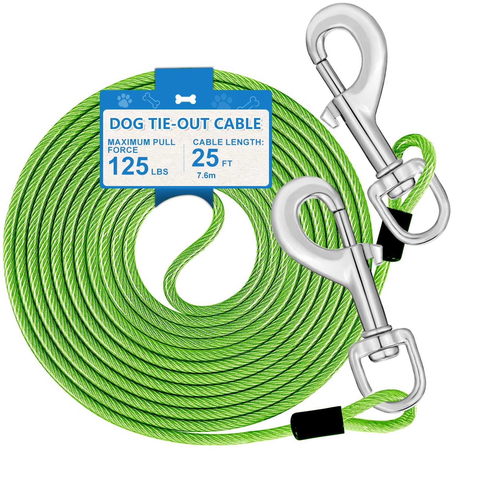 Tie Out Cable, 15/25/40/50 FT Runner Cable with Swivel Hook,Dog Leash Run Tether for Yard Outdoor and Camping,for Small to Medium Pets Up to 250 LBS（