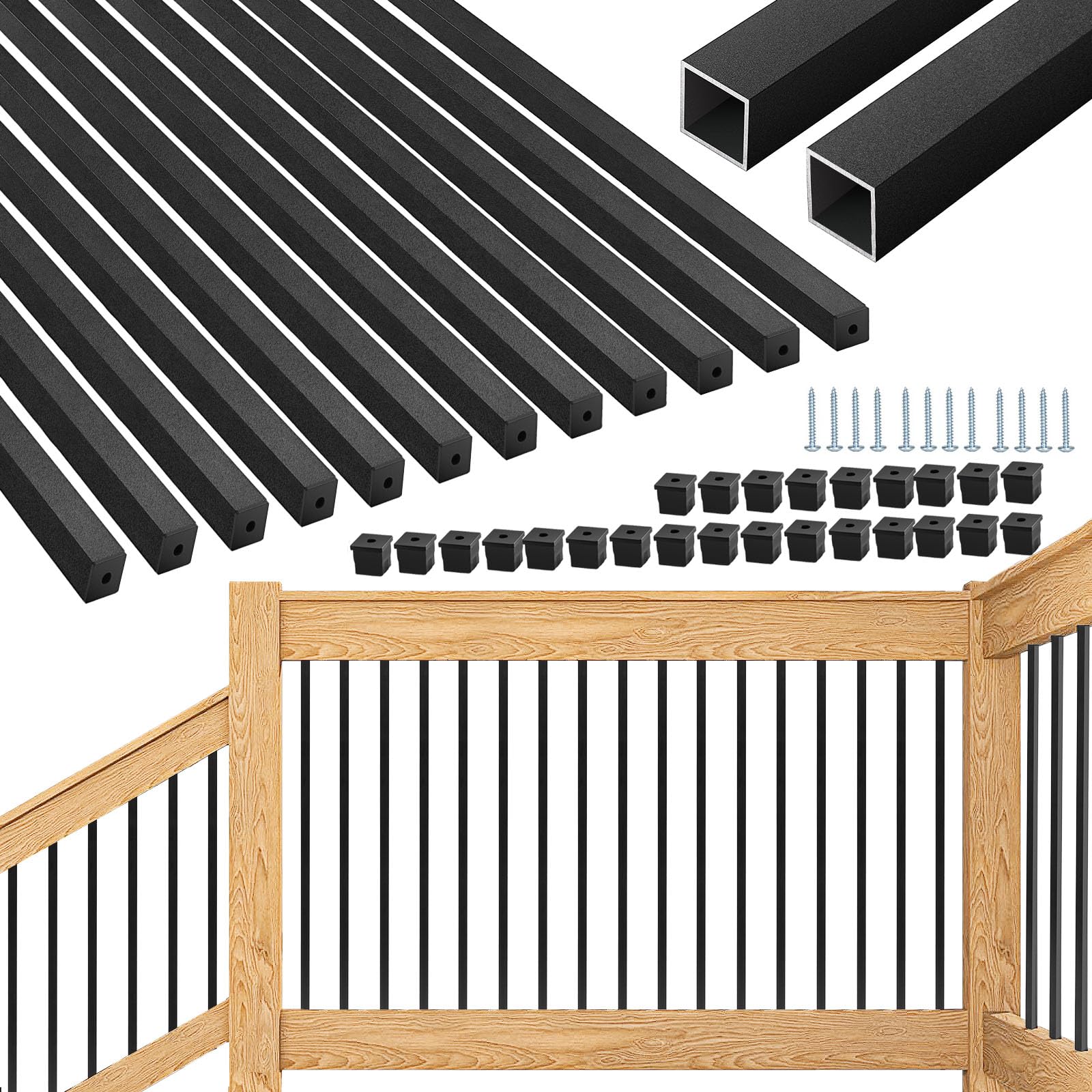 HTWAVE 51 Pack 36" Deck Balusters, Aluminum Balusters for Deck Railing, Metal Deck Spindle Staircase Baluster, Hollow Square Stair Porch Spindles with