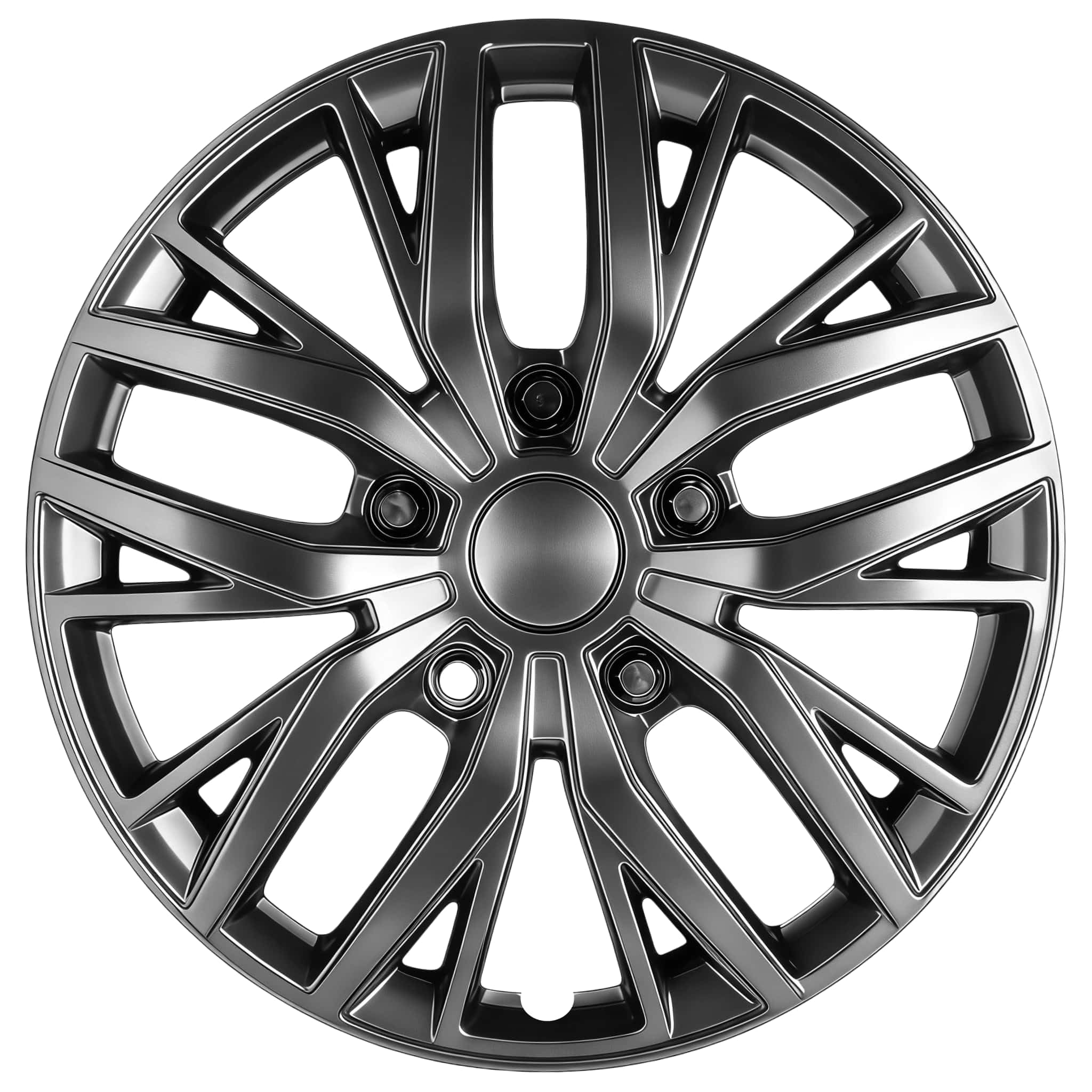 View 1 of 14 Inch Silver Hubcaps with Adjustable Steel Retention Rings, Premium ABS Universal Fit, Set of 4 Wheel Covers (Gunmetal Grey)