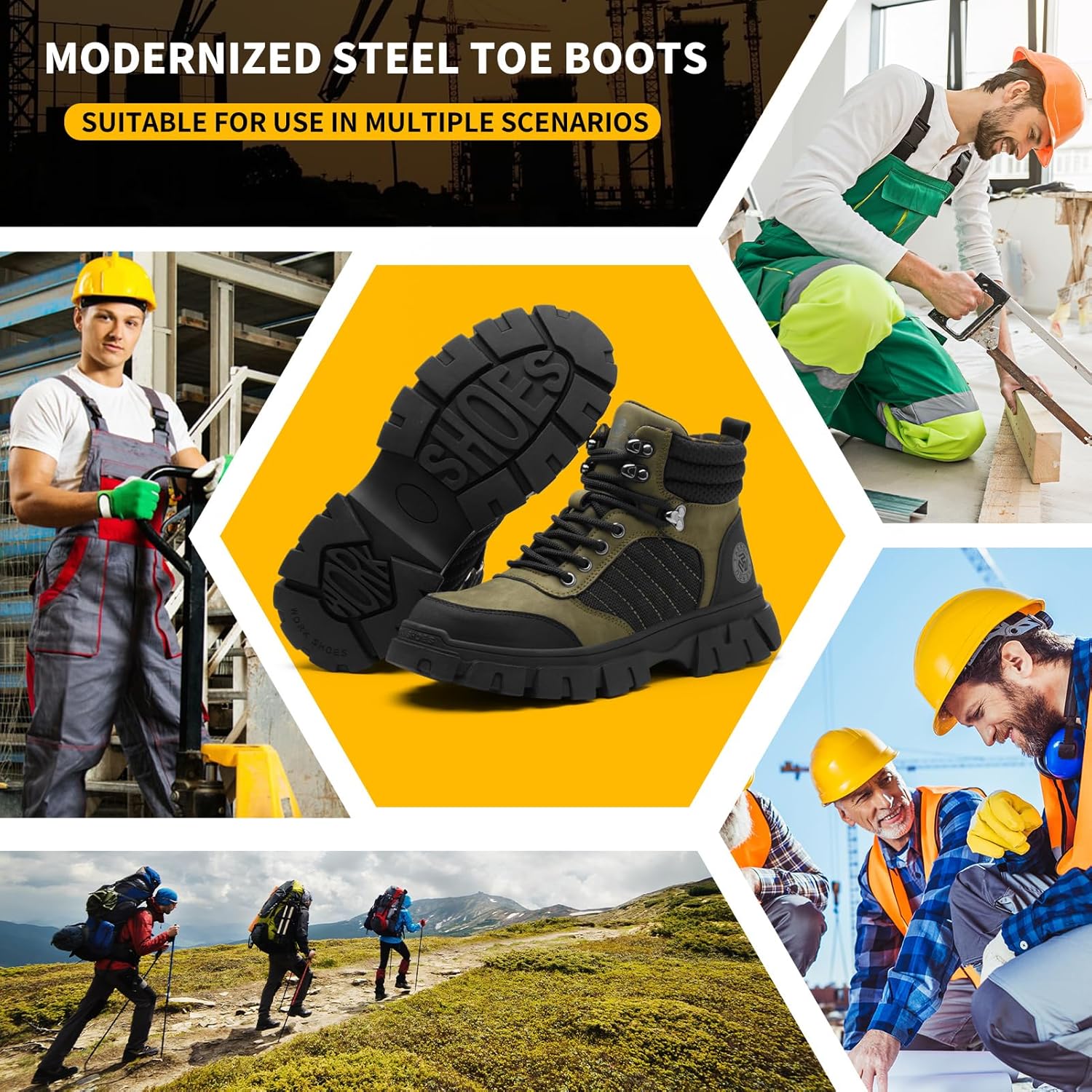 KELODON Waterproof Steel Toe Boots For Men-6 Inch Comfortable Mens Safety Work Boots Indestructible Steel Toe Shoes Lightweight Non Slip Puncture Resistant Industrial Construction Boot - Image 2