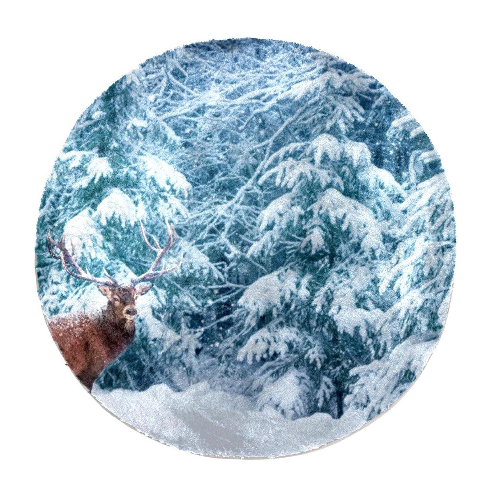 Tapis pour chambre à coucher grand format rond motif cerf