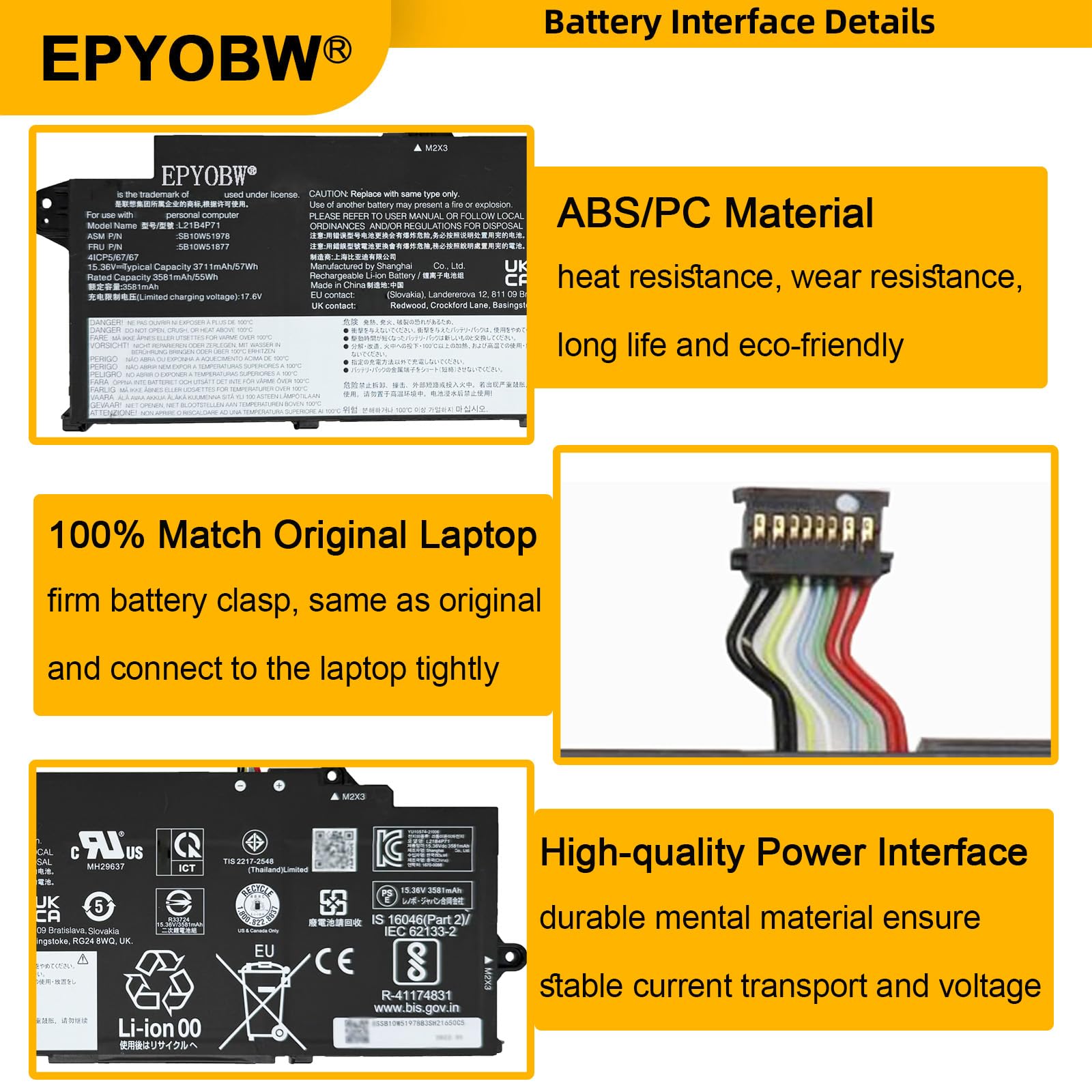 EPYOBW L21B4P71 Laptop Battery 57Wh Compatible with Lenovo