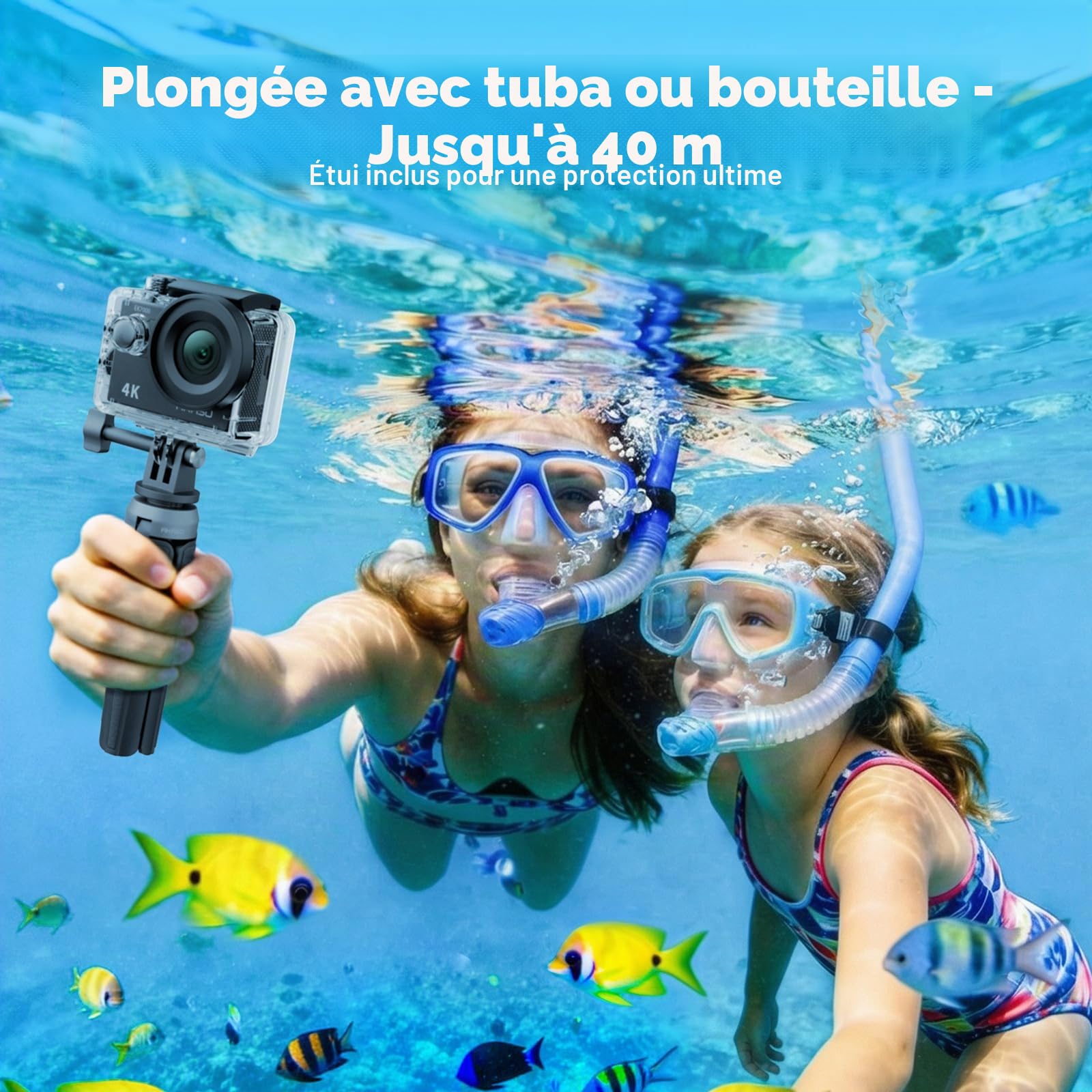 AKASO EK7000 Caméra Sport 4K 30fps 20MP WiFi avec Carte Mémoire microSDXC 64 Go, Action Camera 4k Étanche jusqu'à 30M avec Stabilisation Grand Angle de 170° Télécommande 2.4G