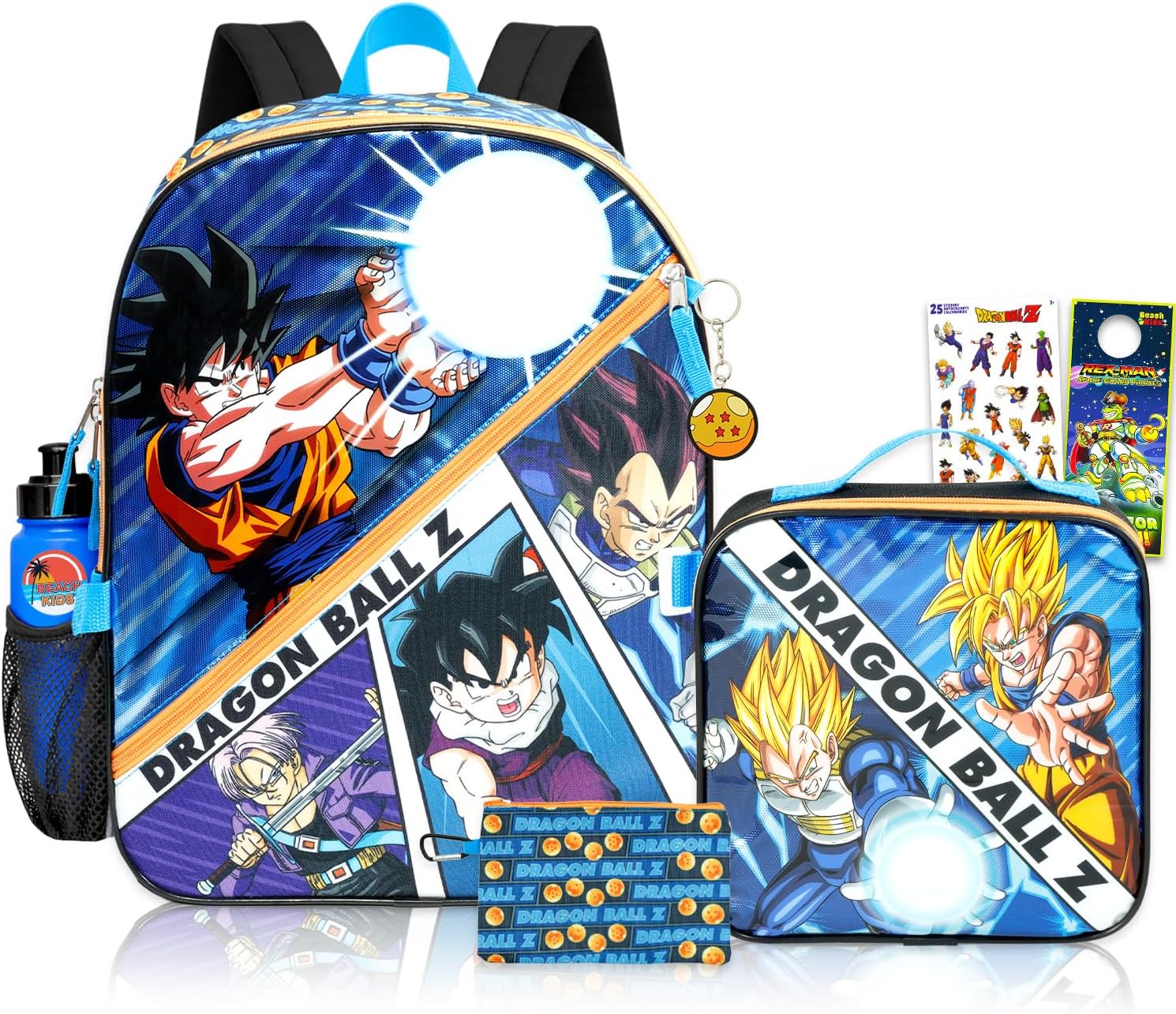 Dragon Ball Z Backpack with Lunch Bag Set - Bundle with 16” DBZ Backpack, Lunch Box, Stickers, Water Bottle, More School Bag with Lunchbox