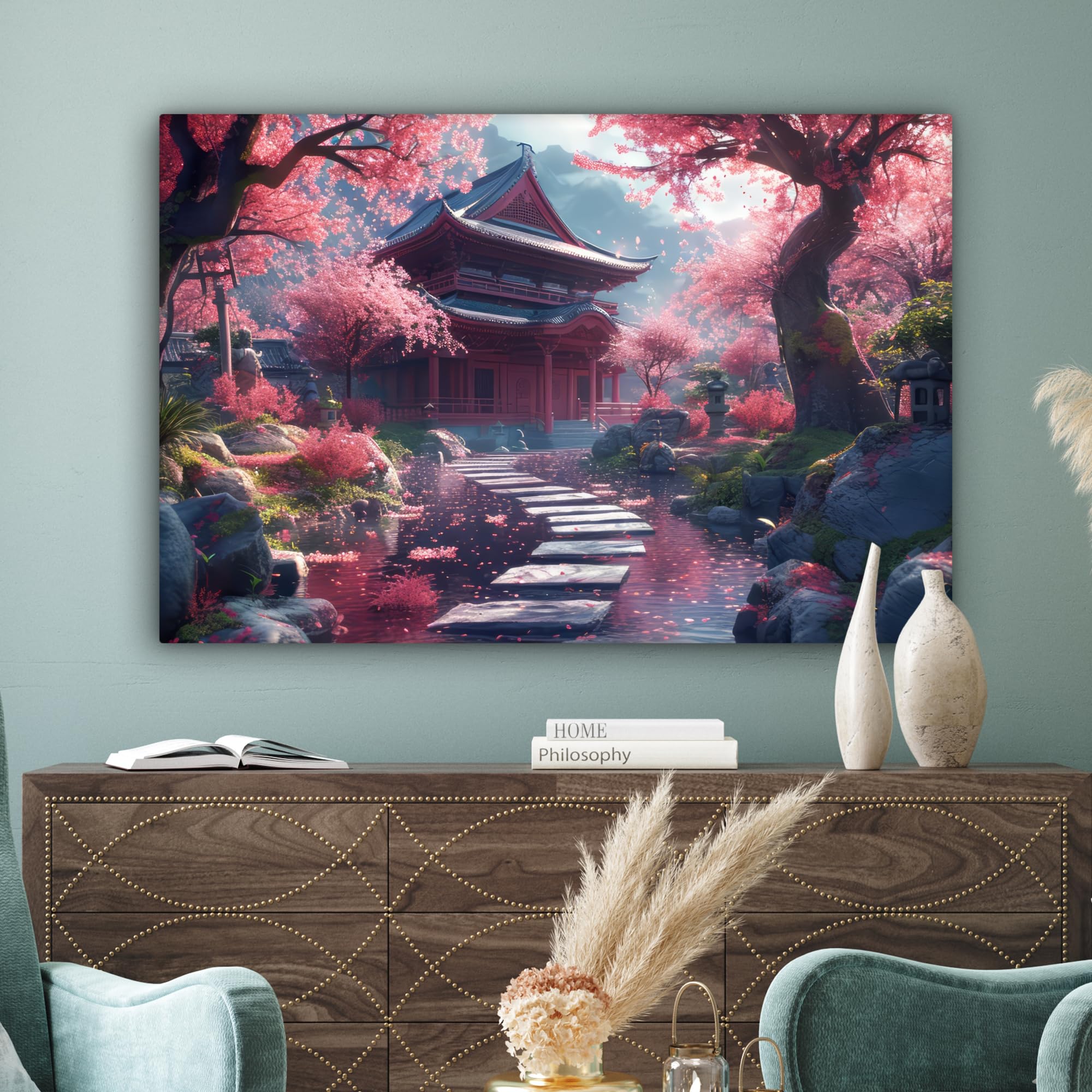 MuchoWow© Quadro su Tela Stampe da Parete Quadri Cucina Camera da Letto | 120x80 cm - Dipinto Arredamento Casa Giardino giapponese - Fiori di ciliegio - Alberi di sakura - Giappone