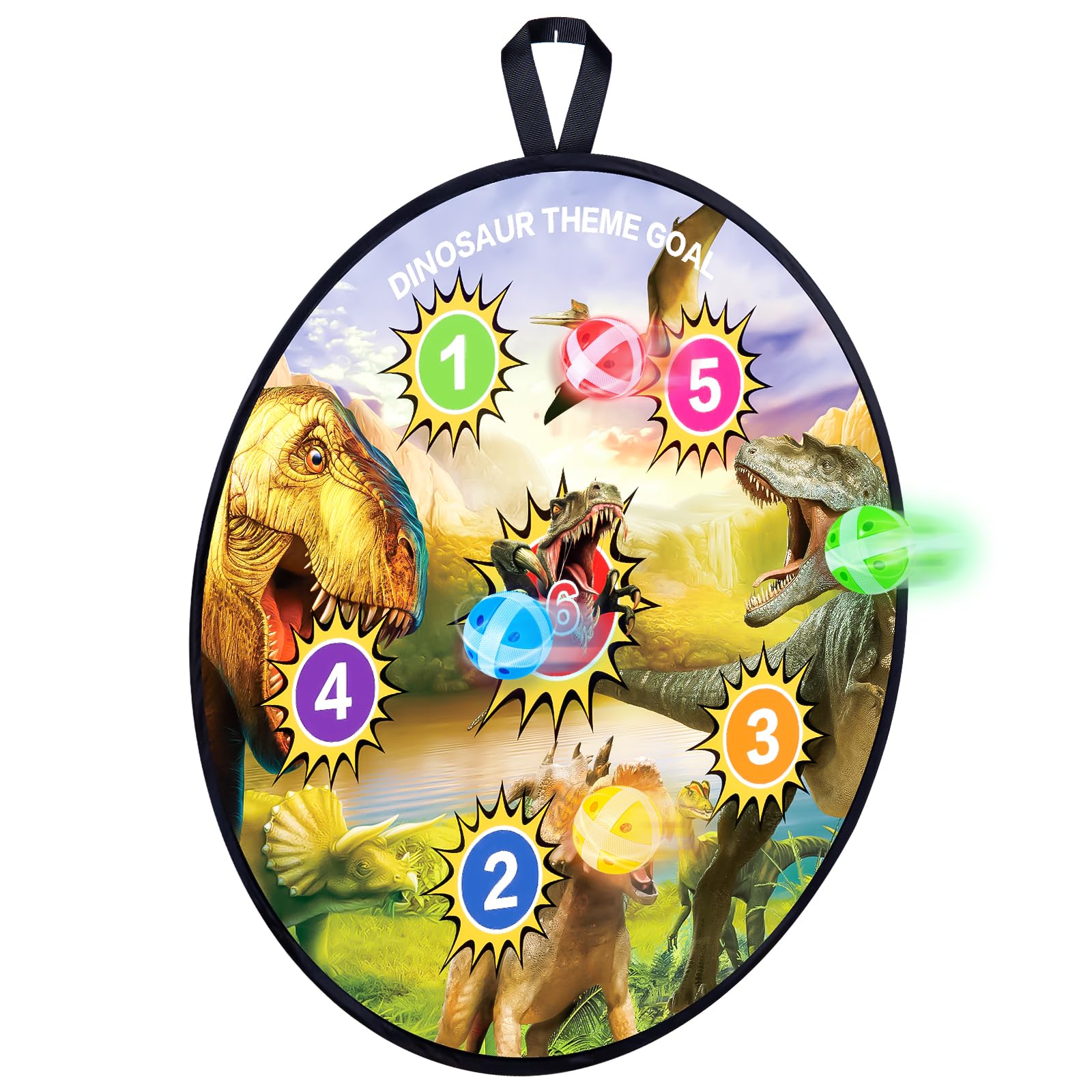 29 Inches Kids Dart Board Set,Dinosaur Theme Double Sided Montessori Toy with 12 Glowing Sticky Balls,Indoor Outdoor Party Toss Game Gift for Girl Boy 3 4 5 6 7 8 9 Years Old,Dartboard Game for Adult
