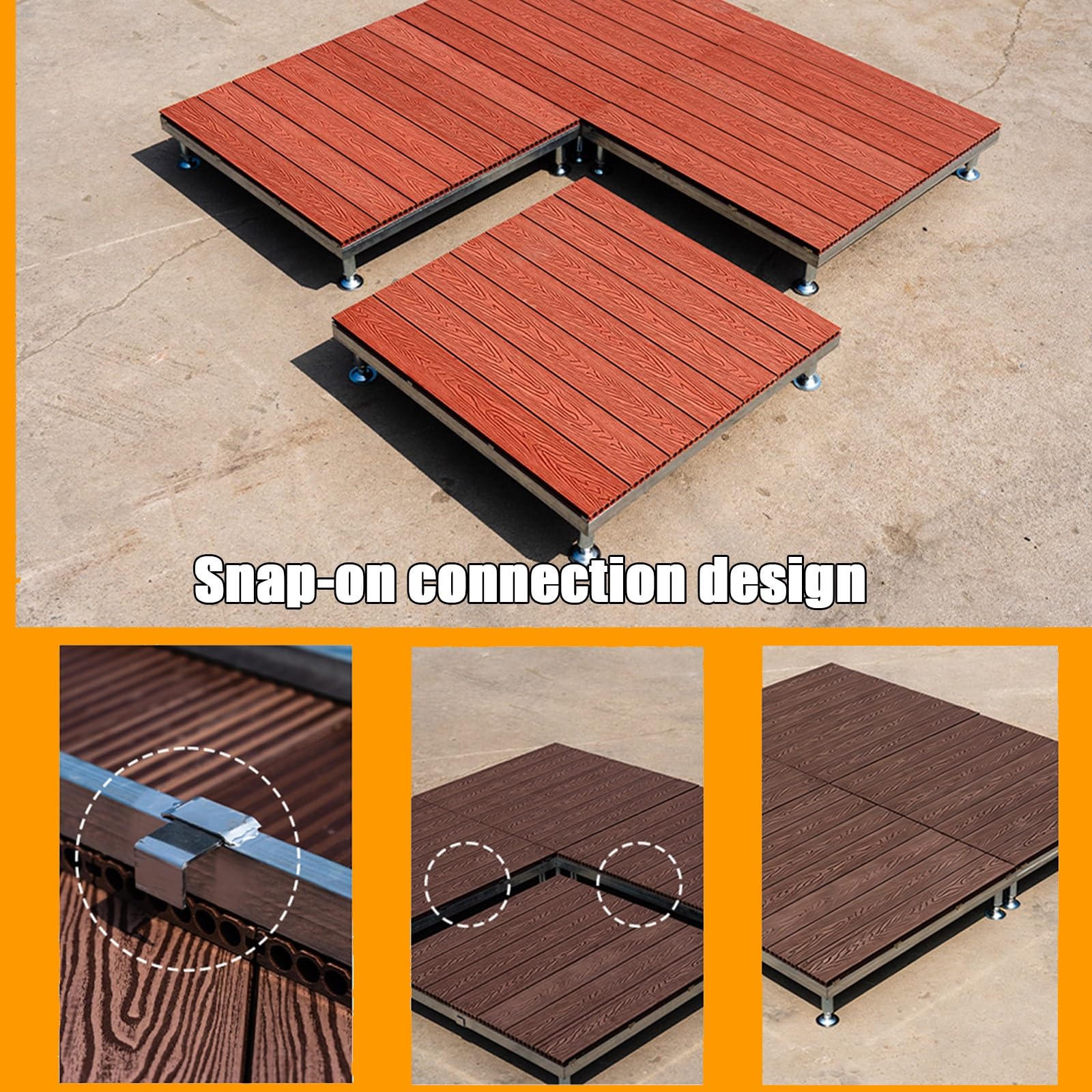 Suelo De Patio con Plataforma De Cubierta Flotante: Tableros De Cubierta Modulares Entrelazados, con Pies De Altura Ajustable, For Patio, Jardín(Gray)