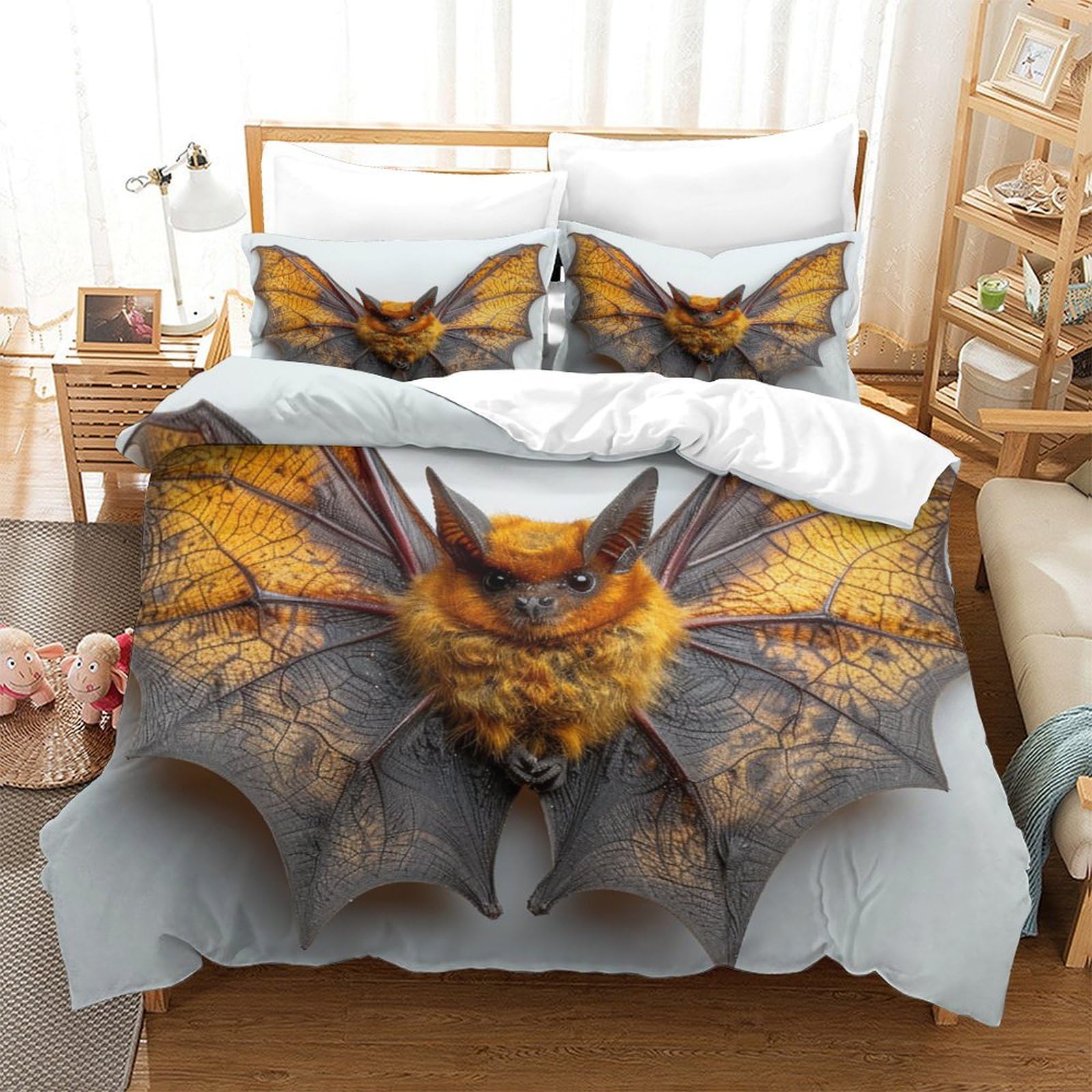 P1S9U7W5Y 3D Printed Bat Pattern Duvet Cover Set 3pcs Microfiber Bat Bedding Set Double