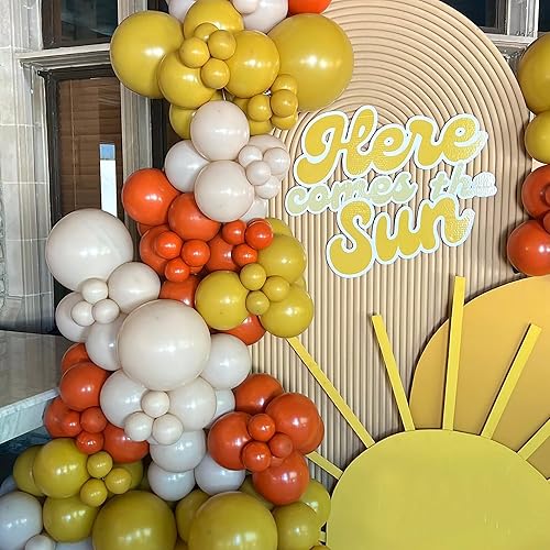 Miniatura 4 de Kit de guirnalda de arco de globos amarillos y naranjas, aquí viene el hijo, decoraciones de baby shower con naranja quemado, mostaza, amarillo,