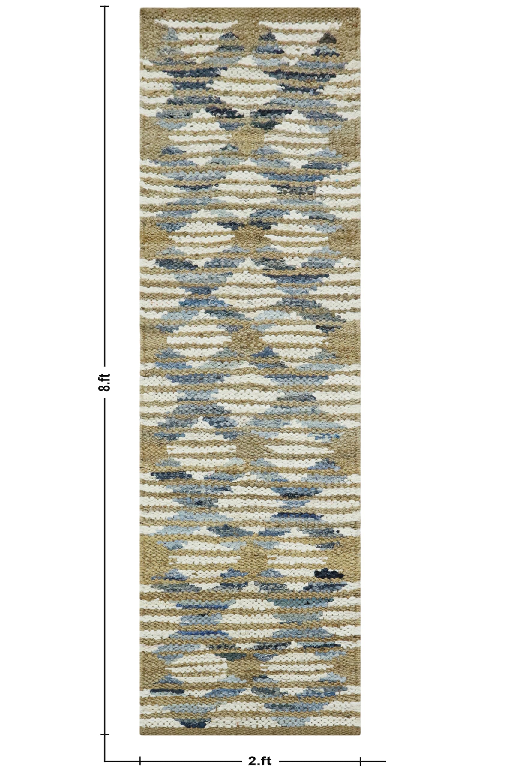 Tappeto in iuta intrecciata a mano, pesante, 6,3 x 35,5 cm, motivo geometrico naturale, blu e bianco, resistente, per interni ed esterni, ideale per corridoio, ingresso, scale, corridoio