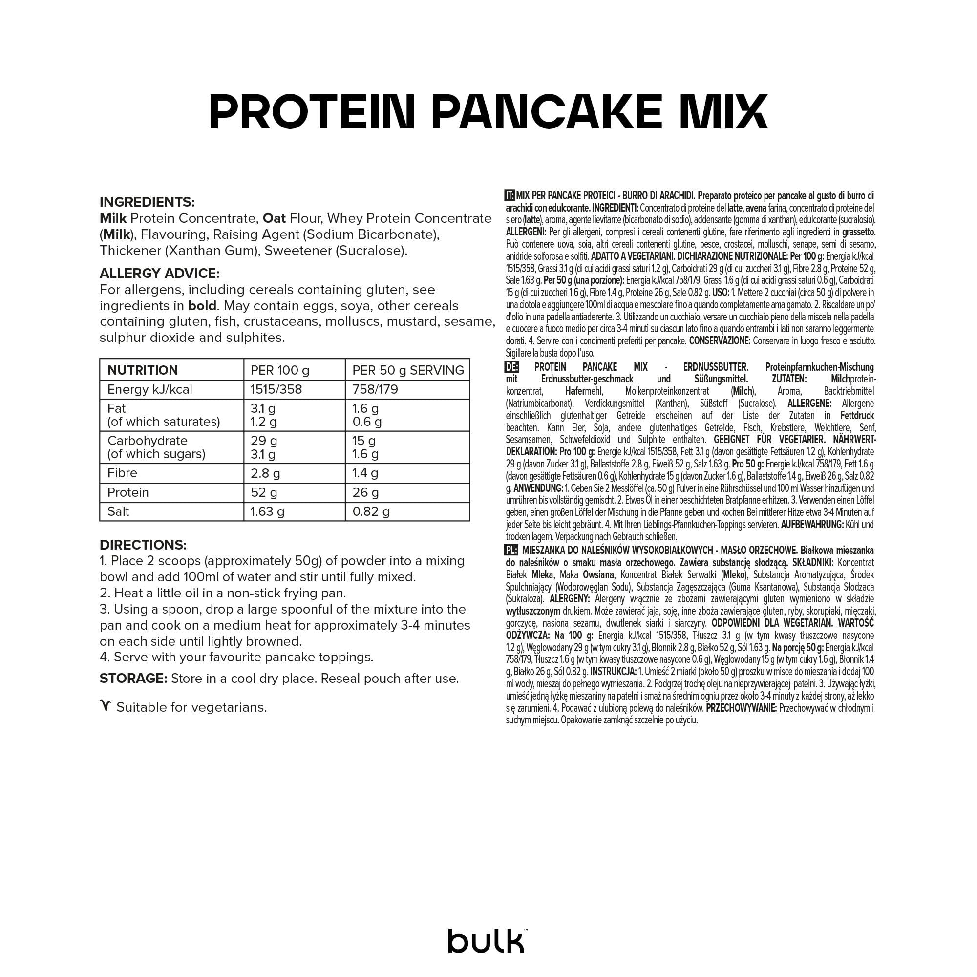 Bulk Miscela per pancake proteici, Burro di arachidi, 1kg, 10 porzioni
