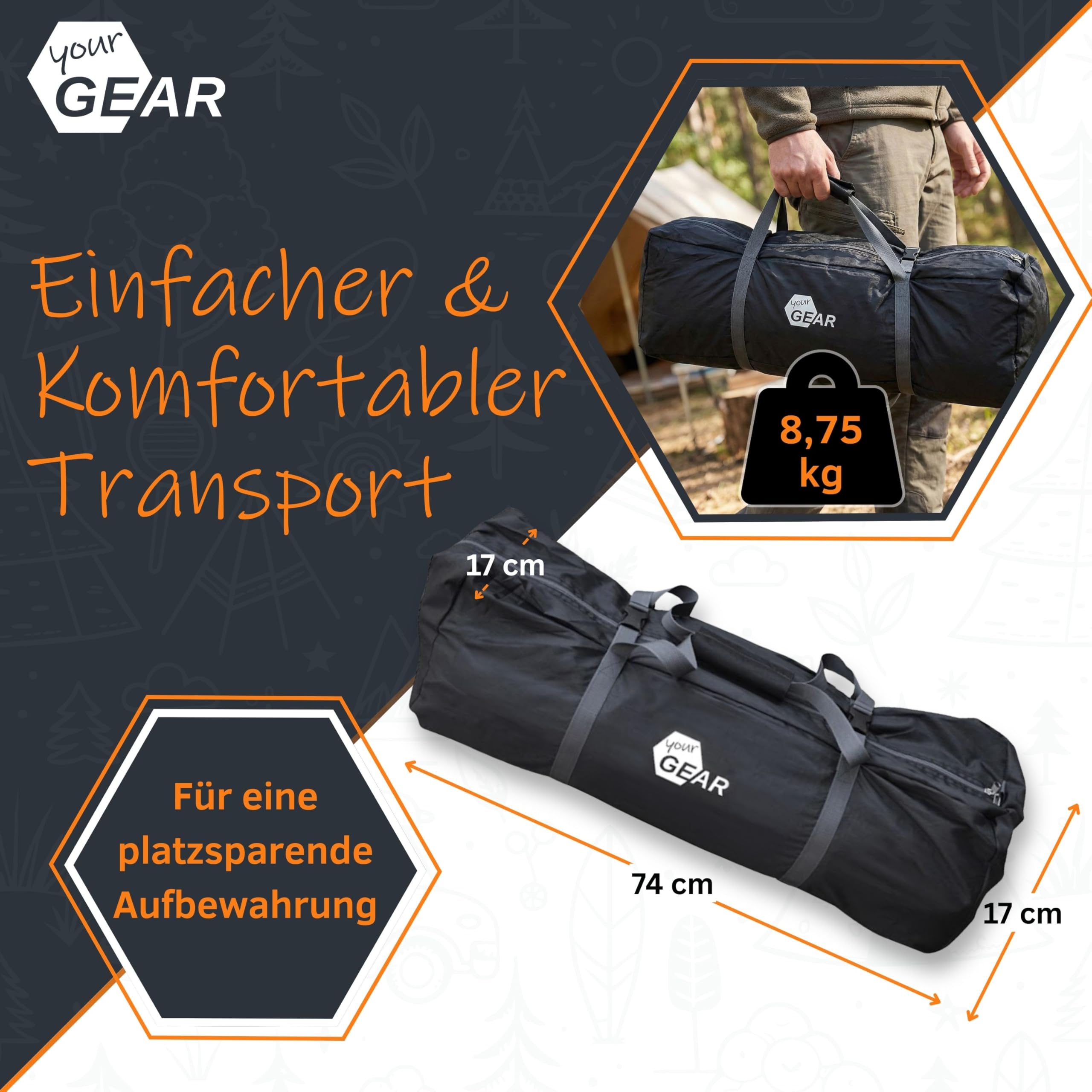 your GEAR Vicenza 350E AIR namiot przedsionkowy, 350 x 250 cm, ochrona przed słońcem UPF 50+ i słup wody 5000 mm, szary namiot przedsionkowy z pompką