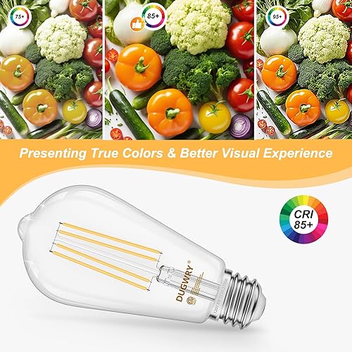 Miniatura 6 de Bombillas LED Edison de 8 W equivalentes a 60 vatios, bombillas vintage ST58 regulables, 800 lm, base media E26, bombillas de filamento de vidrio