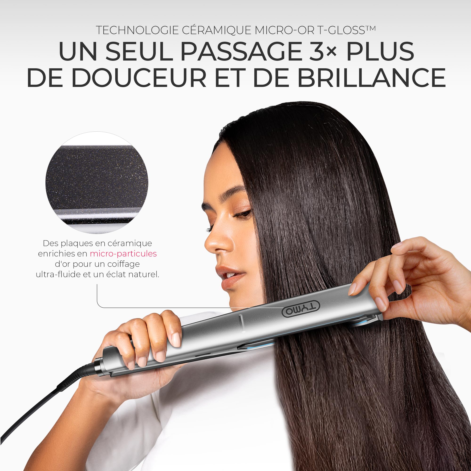 TYMO Lisseur Cheveux, Lissage en Un Seul Passage & Boucles Souples, Plaques 25 mm, 500M Ions Négatifs, Anti-Brûlure, Glisse 3× Plus Fluide, Styling 2× Plus Rapide, Moins de Dommages dus à la Chaleur