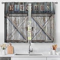 Vista 26 de Aimego - Cortinas de cocina con plantas rústicas y flores de primavera, botánicas, con hojas verdes, cortas, para cafetería, baño, con bolsillo