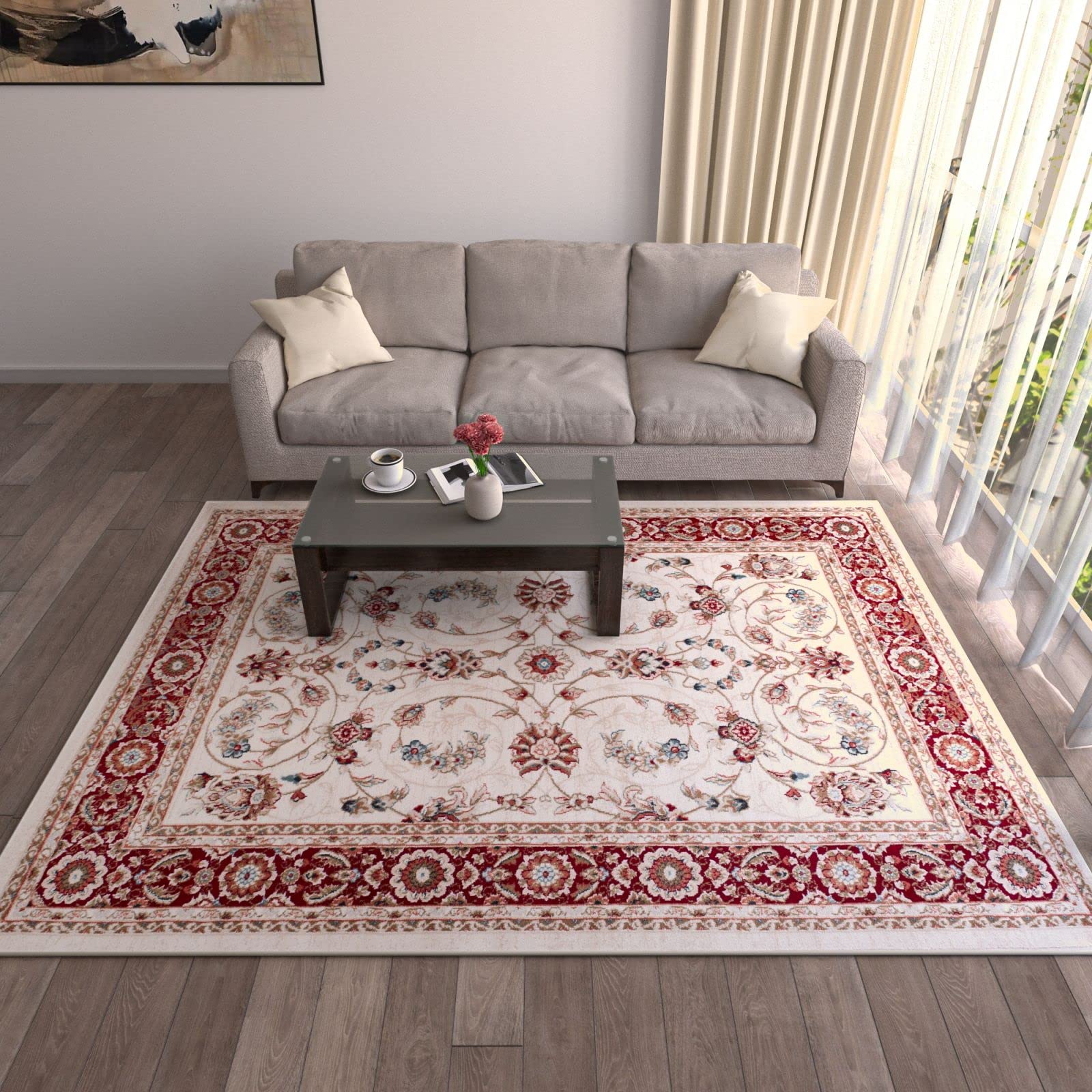 Mazovia Orientalisch Teppich - Traditioneller Teppich für Wohnzimmer, Esszimmer - Orient Teppiche Ornament - ÖKO-TEX Wohnzimmerteppich Creme Rot - 200 x 300 cm