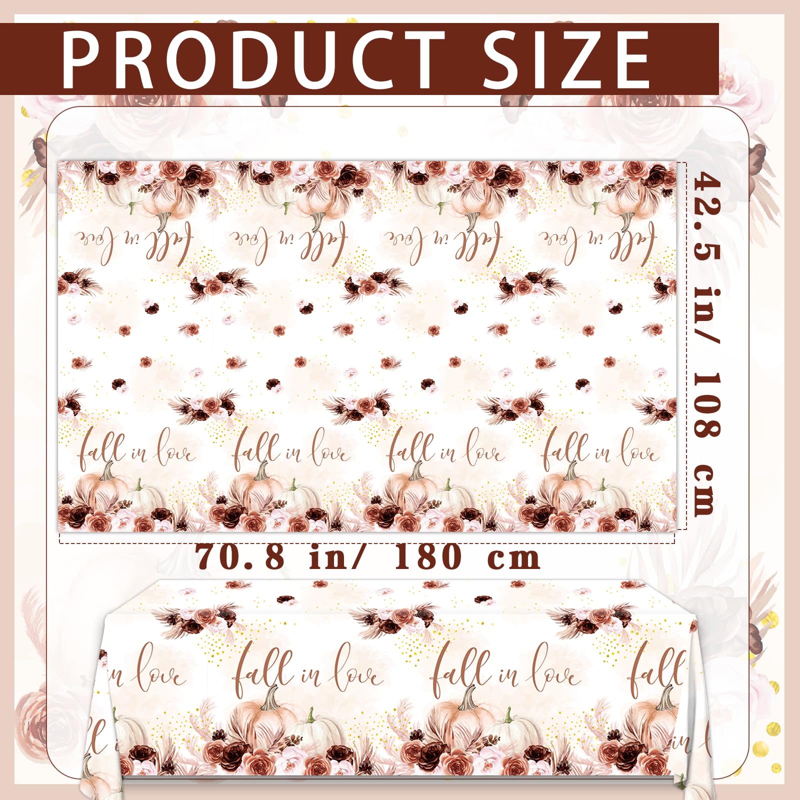 Fall In Love Tablecloth 3-Piece Set - Floral Pumpkin Design For Autumn Weddings & Thanksgiving