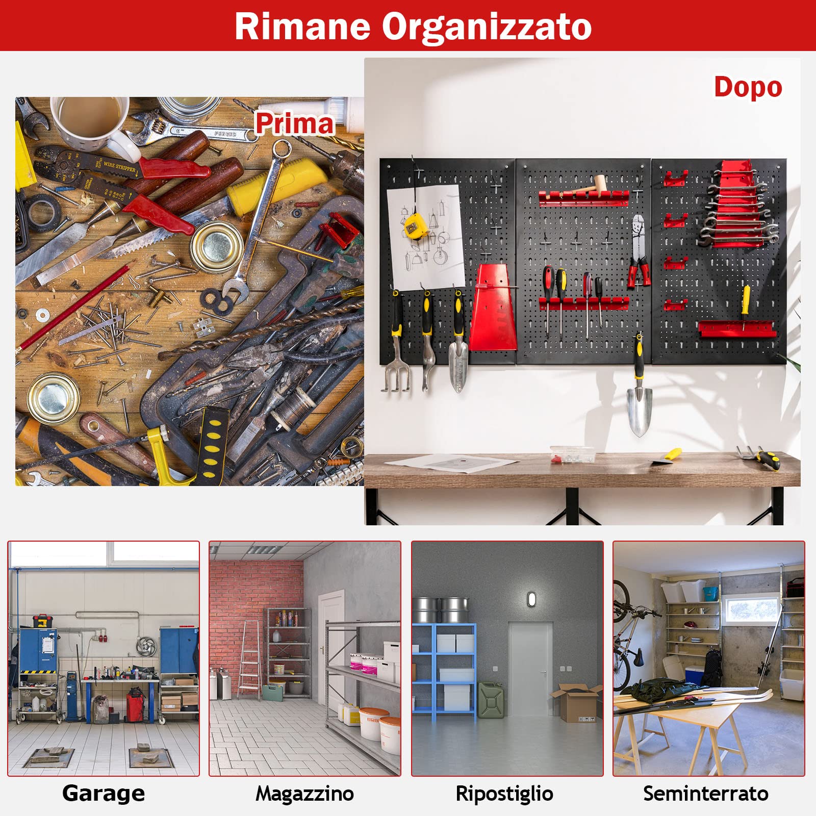 GYMAX Set di Pannello Portautensili, con Porta chiave inglese e Ganci, Adatto per Utensili di Tutte le Dimensioni, Compatto e Salvaspazio (Stile 2)