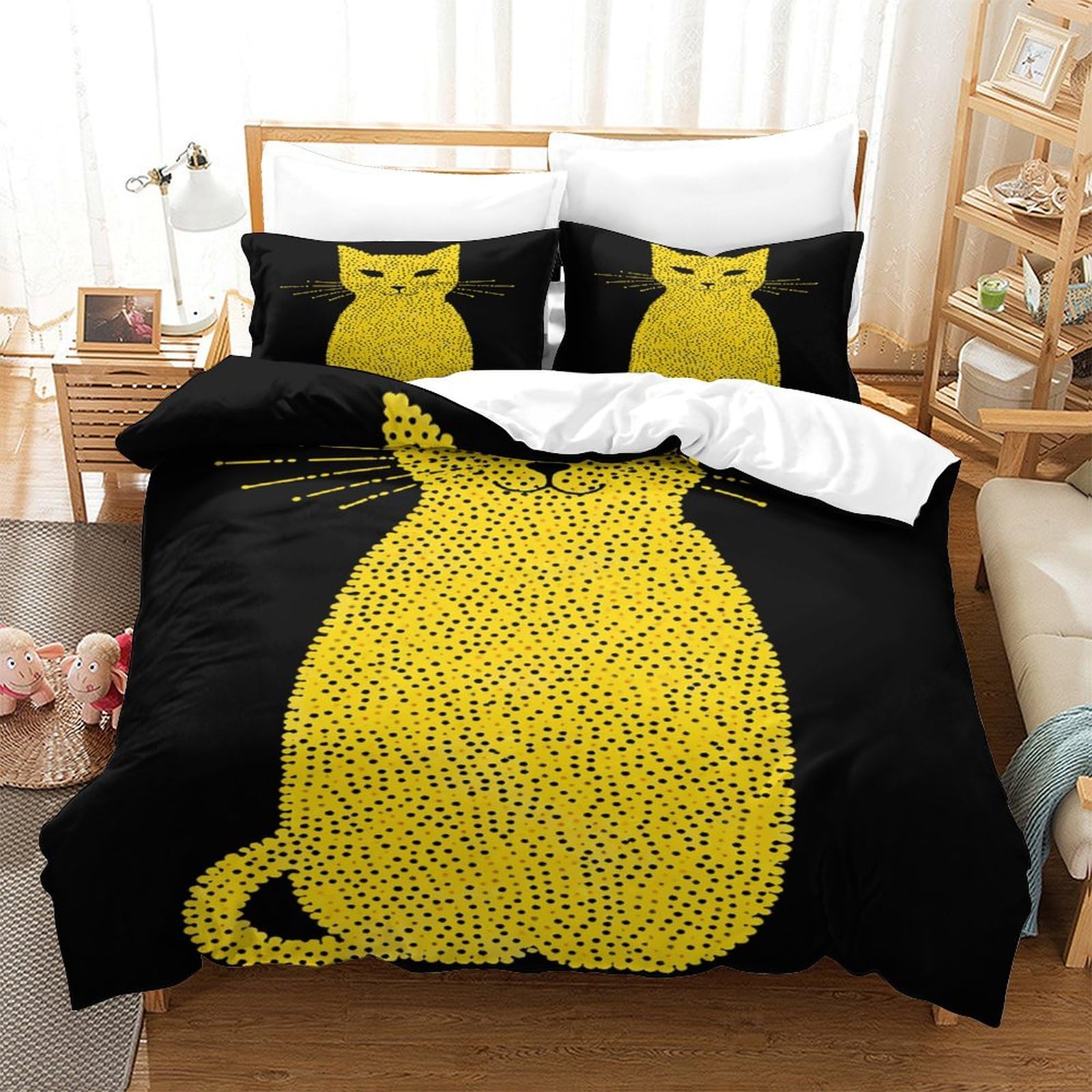 P1S9U7W5Y 3D Printed Cat Pattern Duvet Cover Set 3pcs Microfiber Feline Bedding Set King