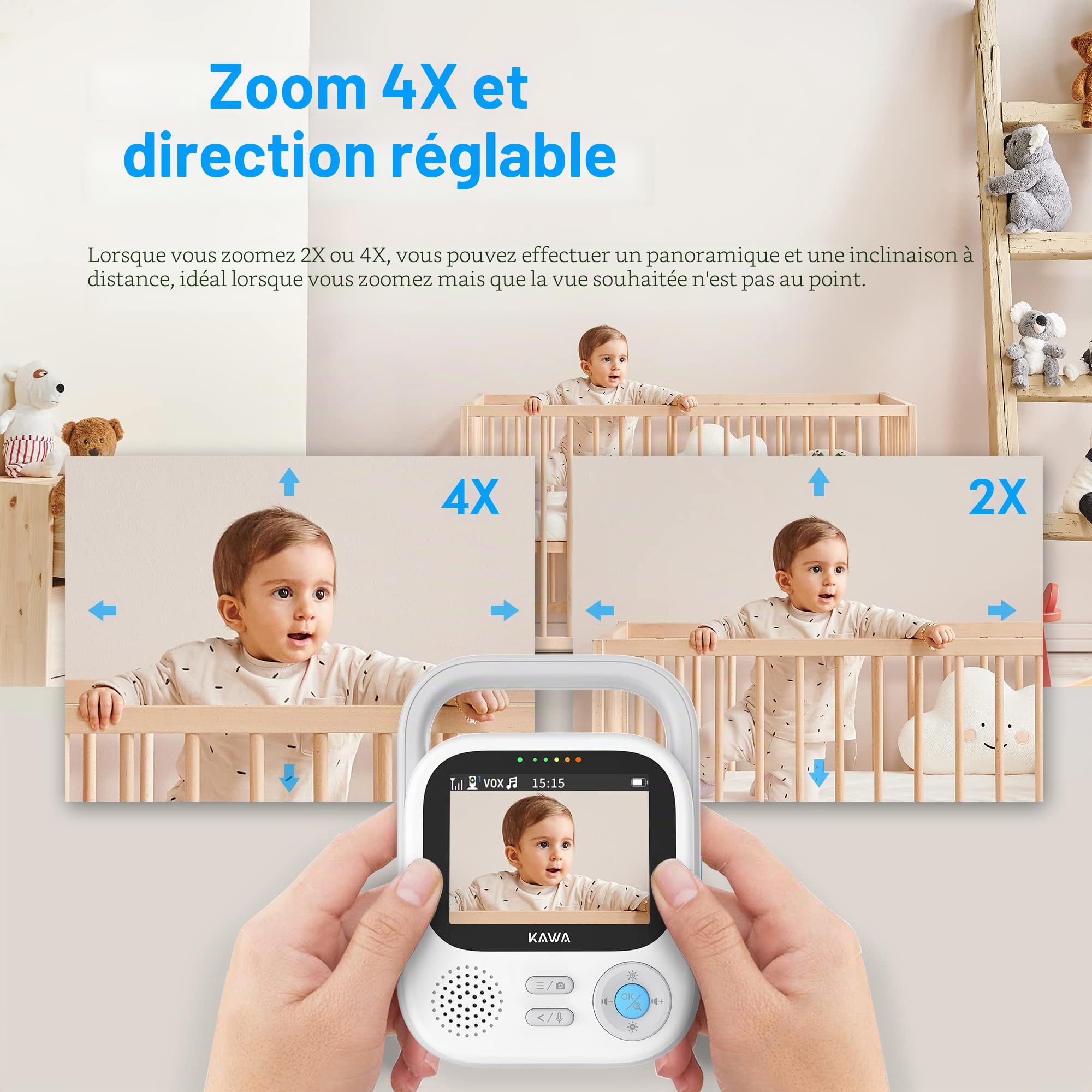 KAWA Moniteur Vidéo pour Bébé Babyphone Écran HD 5" 720p, Conversation Bidirectionnelle, Vision Nocturne, Mode VOX, Moniteur De Température, Berceuses, Portée De Transmission De 1000 Pieds