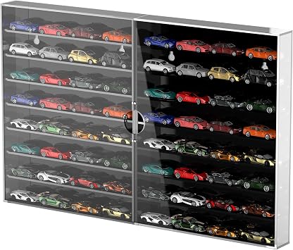 Car Display Case, 1/64 Scale Toy Cars Wheels Display Case, 2Pcs Acrylic Toy Car Storage, Model Car Collectors Showcase, Wall Mount Display & Desktop Display Shelf, Black
