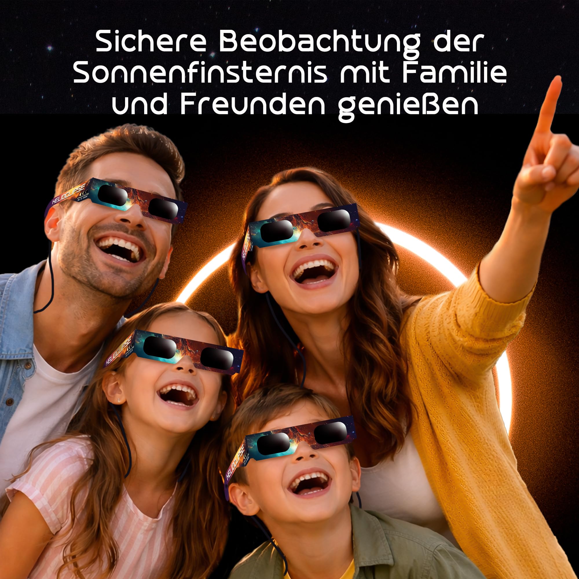 Helioclipse 12/25/50/100 Sonnenfinsternis Brille ISO 12312-2 Zertifiziert 2026 - Brillen Sonnenfinsternis - Schutzbrille für Sonnenfinsternis - Solar Eclipse Glasses