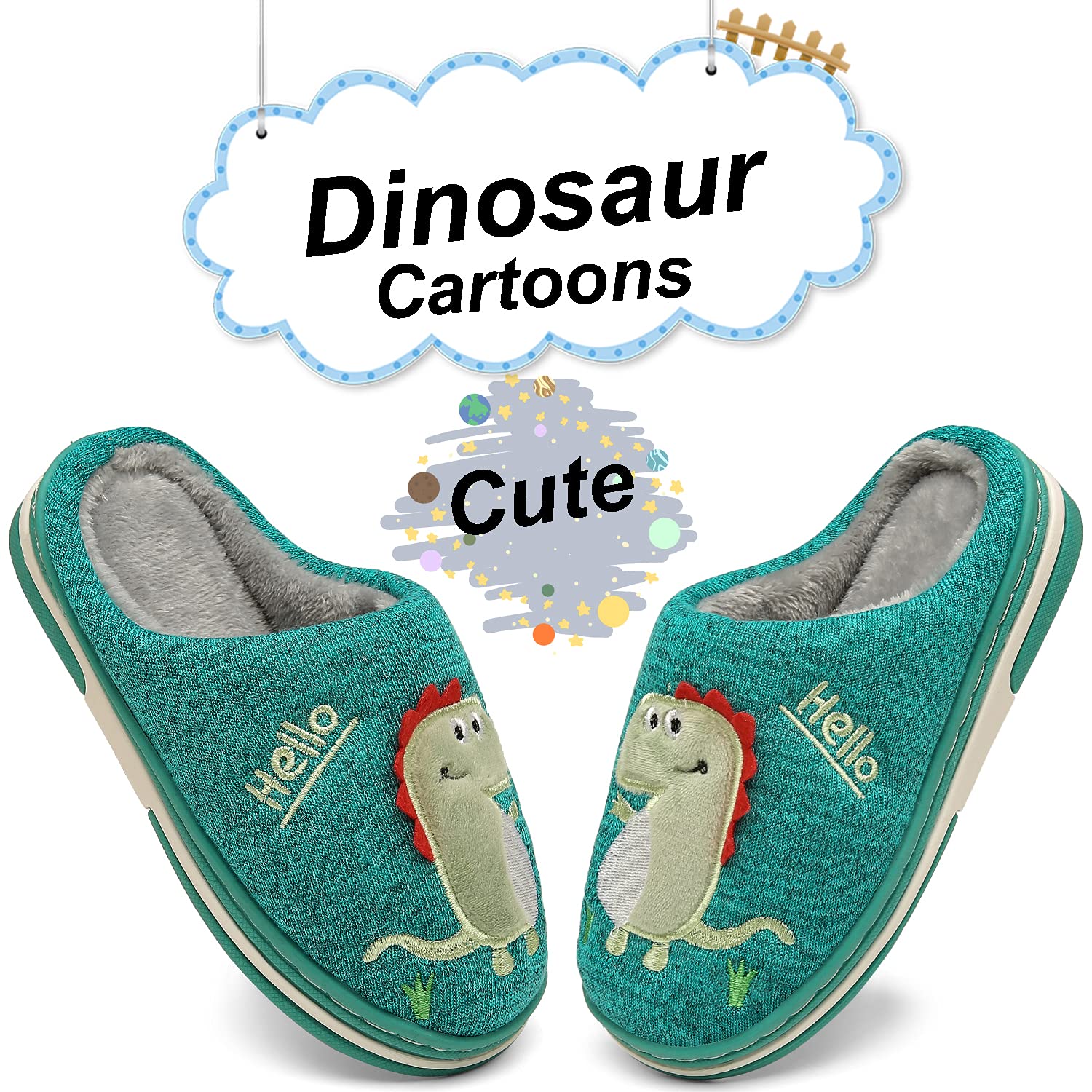 INMINPIN Inverno Pantofole da Casa Bambini Caldo Peluche Pantofola da Invernali Carino Dinosauro Comode Ciabatte Interne di Cotone per Ragazze Ragazzi