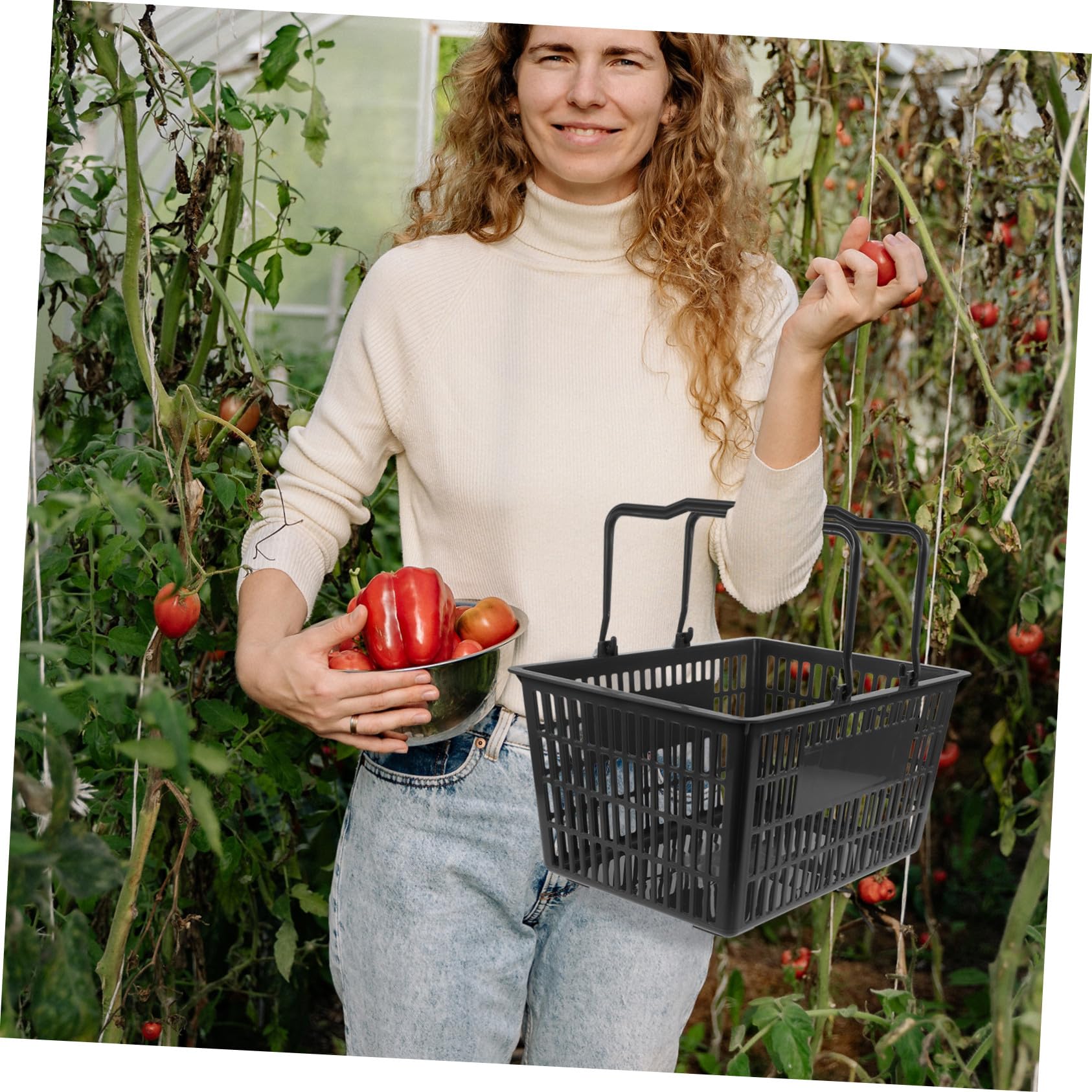 Großer Einkaufskorb aus Kunststoff mit Ergonomischem Griff Stabiler Aufbewahrungskorb für Supermarkt Obstladen und Snacks Langlebiger Leichter Einkaufskorb für Vielseitige Nutzung