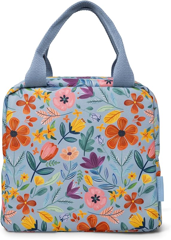 Steel Mill & Co Bolsa de almuerzo aislada para mujeres, lonchera térmica de gran capacidad, linda bolsa de almuerzo para adultos, mini refrigerador con cierre de cremallera, bolsillos y asas resistentes (Folk Floral Multi) | Fiambrera refrigeradora de gran capacidad, linda bolsa de almuerzo para adultos, mini refrigerador con cierre de cremallera, bolsillos y asas resistentes