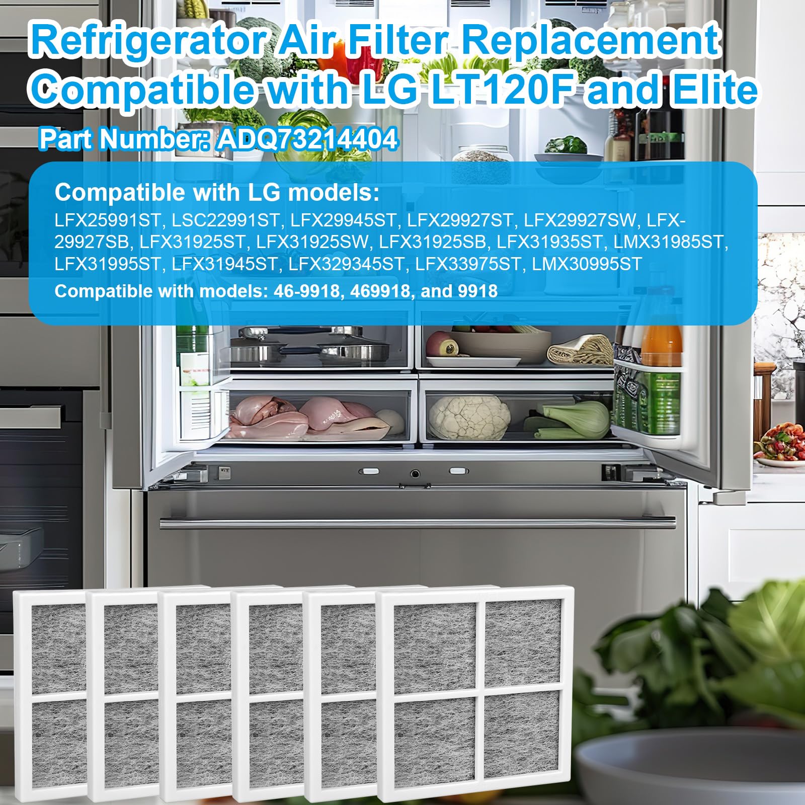 6szt Wymienny Filtr Powietrza do Lodówki Kompatybilny z LG LT120F LFX25991ST LSC22991ST itp, dla Kenmore Elite 46-9918 469918 9918 Zastępuje ADQ73214404 ADQ73214403 ADQ73214402 ADQ73334008