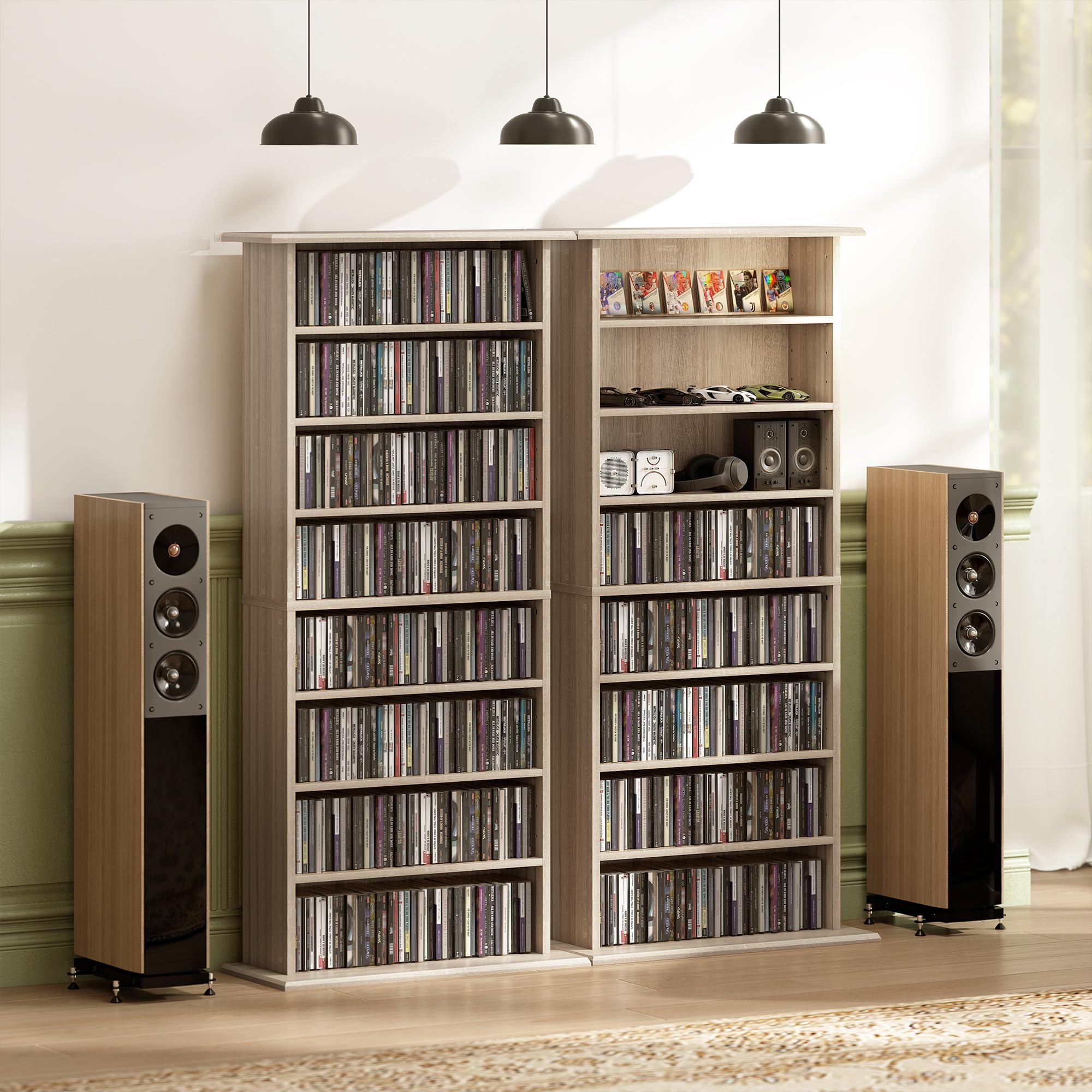 HOMCOM Scaffale per CD e DVD Scaffale stretto per CD con 8 scomparti regolabili per il soggiorno e l'ufficio 58x24x126,3 cm Legno naturale