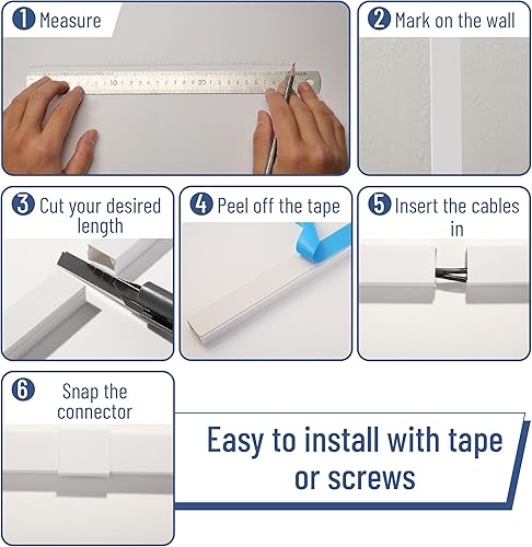 Miniatura 5 de Bates - Kit de canaleta de cable de 157 pulgadas, cubiertas de cable para cables en la pared, cubiertas de alambre para cables, pared oculta de
