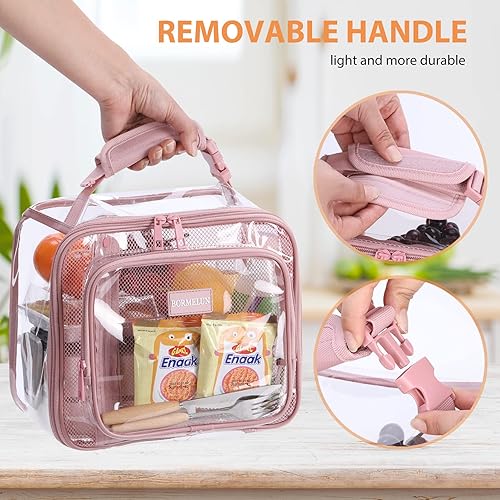 Miniatura 5 de BORMELUN  Loncheras grandes de color rosa transparente para el trabajo, lonchera de plástico transparente, asa de mano para mujeres, oficina, picnic