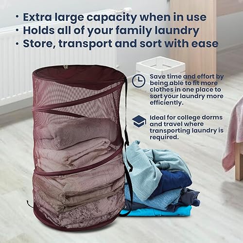 Miniatura 4 de Cesta plegable de malla de alambre para la ropa sucia, portátil, duradera, bolsa de almacenamiento + correas, cubierta superior con cremallera,