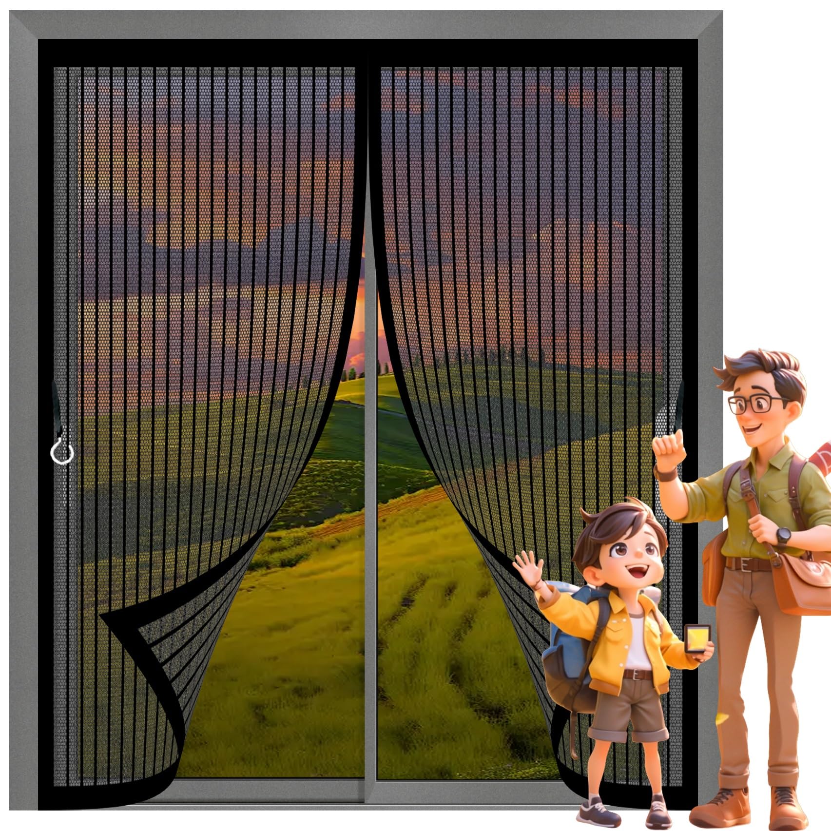 Moustiquaire aimantée pour porte de balcon rideau anti mouche magnétique noir 81x102cm auto