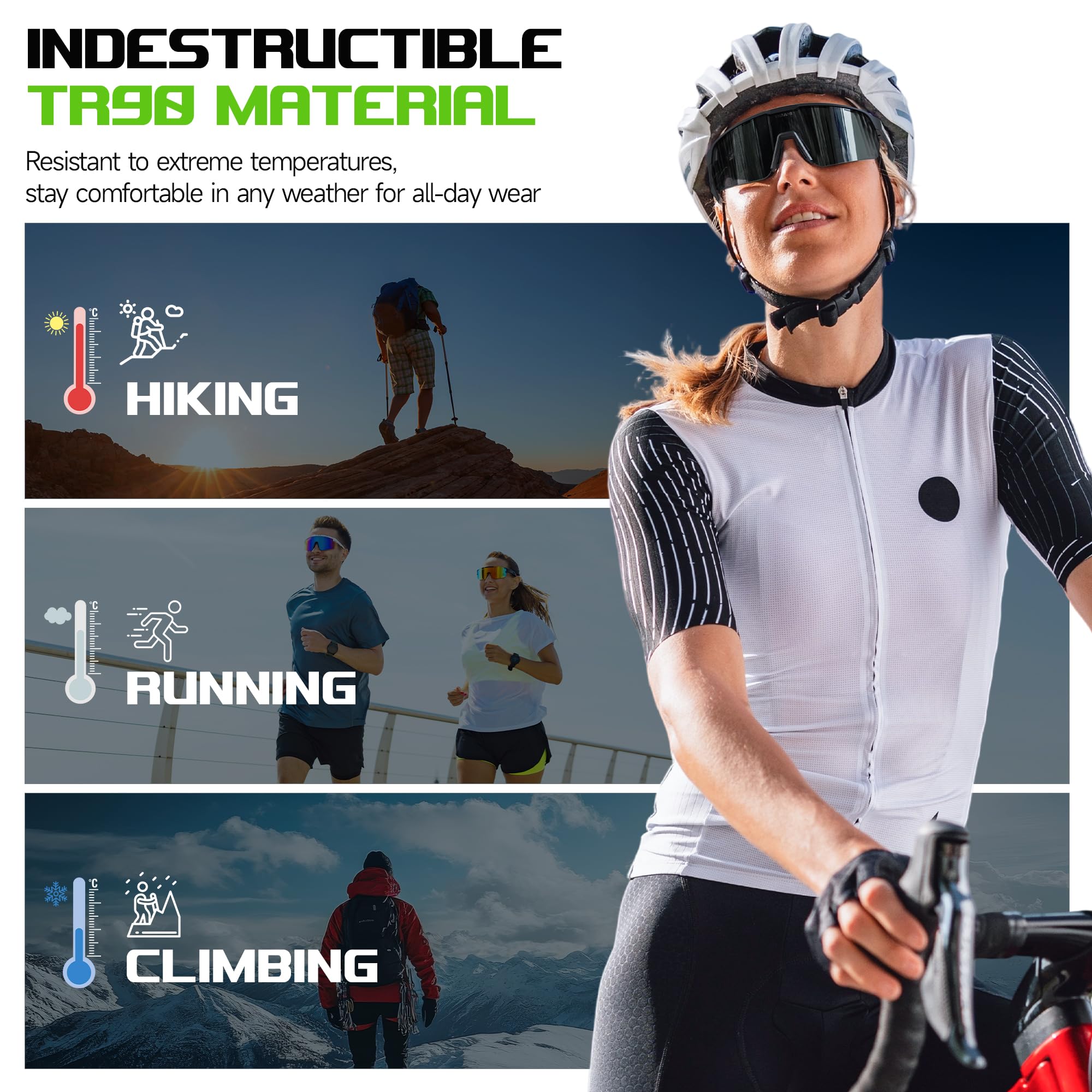 Occhiali da sole sportivi, lenti infrangibili in policarbonato, protezione UV400, ideali per ciclismo, pickleball e corsa