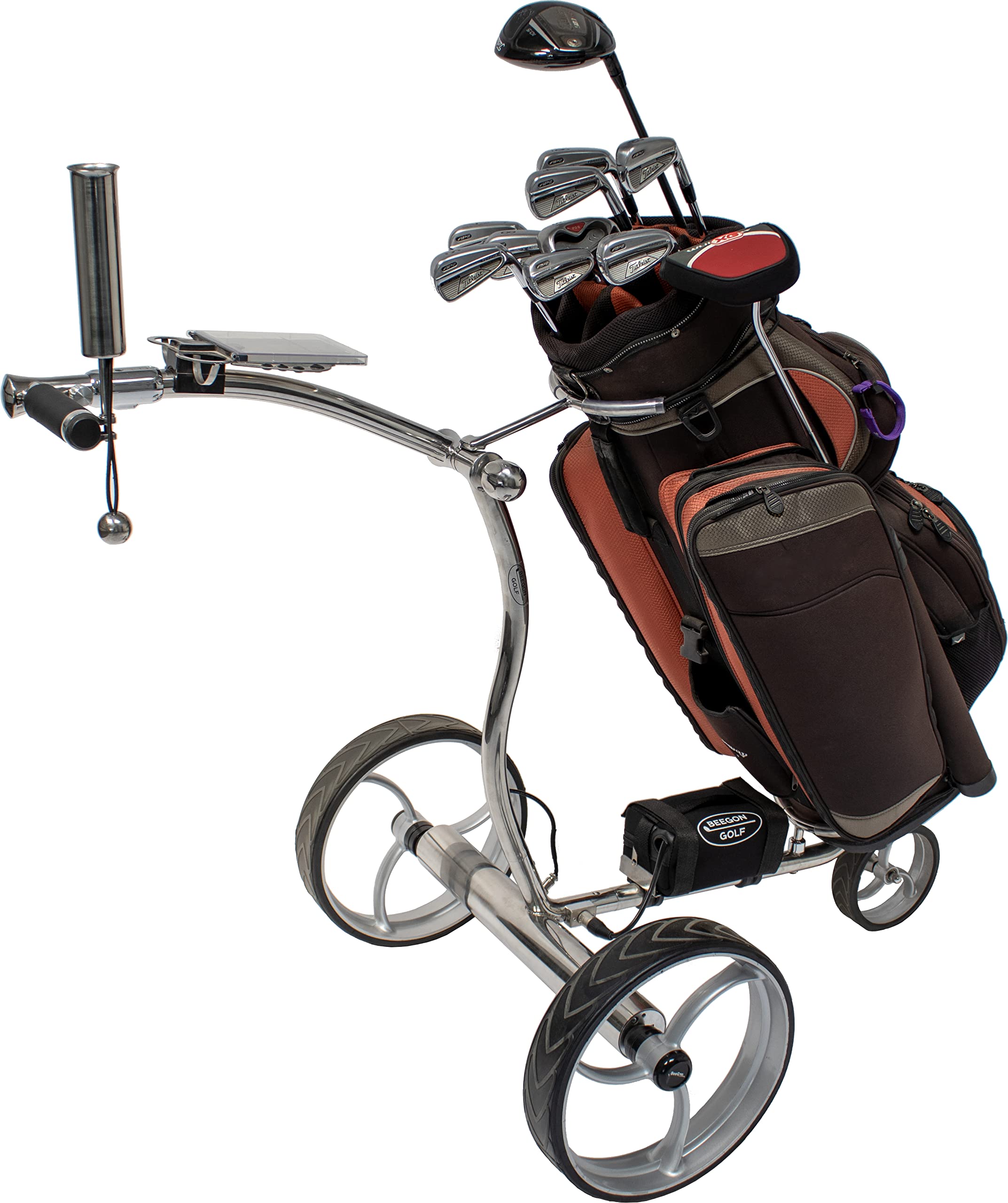 BeeGon Golf Elektro-Golftrolley GT-ES900 Pro Edelstahl mit 10Ah Lithium-Akku & Zubehör